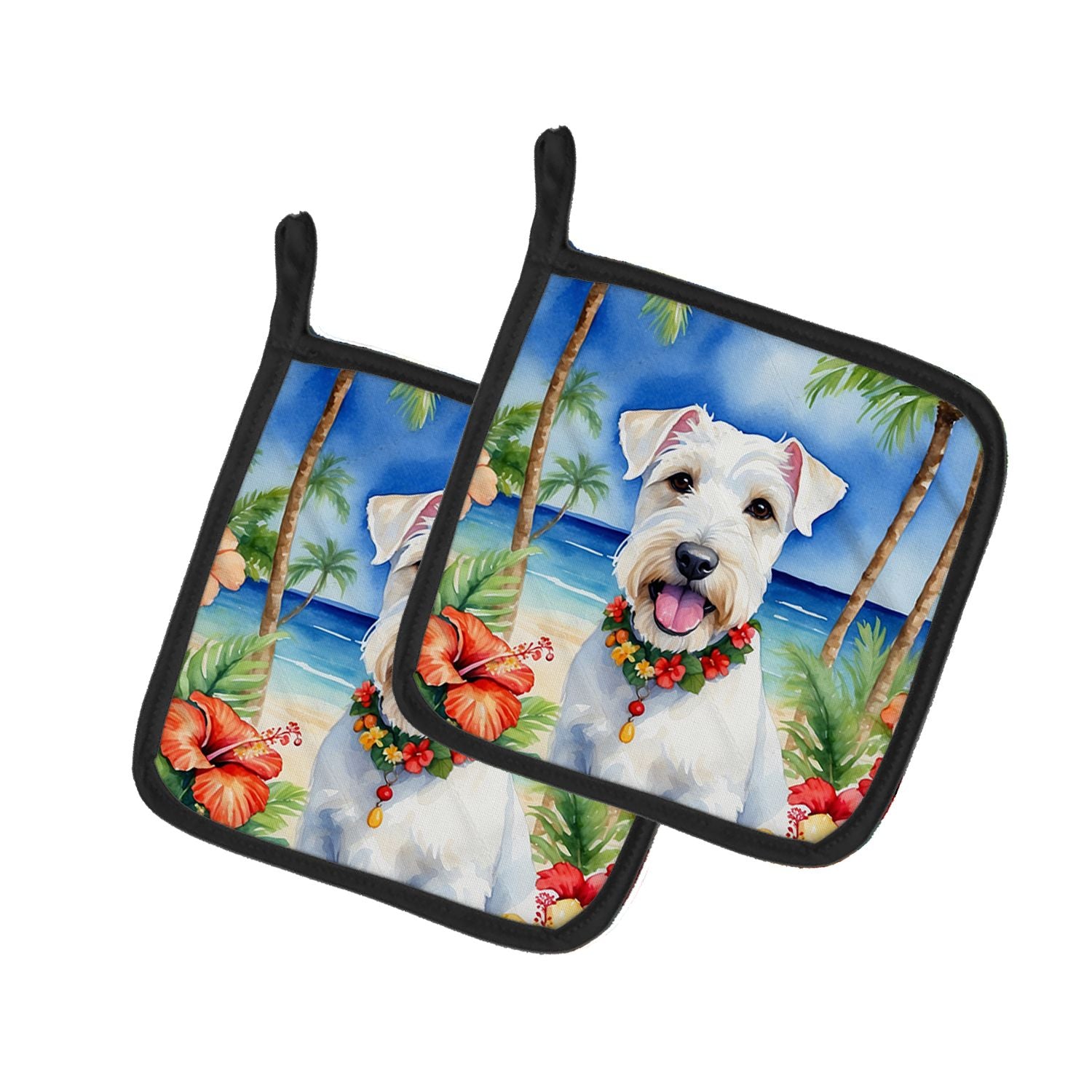 Sealyham Terrier Luau Pair of Pot Holders Kitchen Heat Resistant Pot Holders Sets Oven Hot Pads for Cooking Baking BBQ, 7 1/2 x 