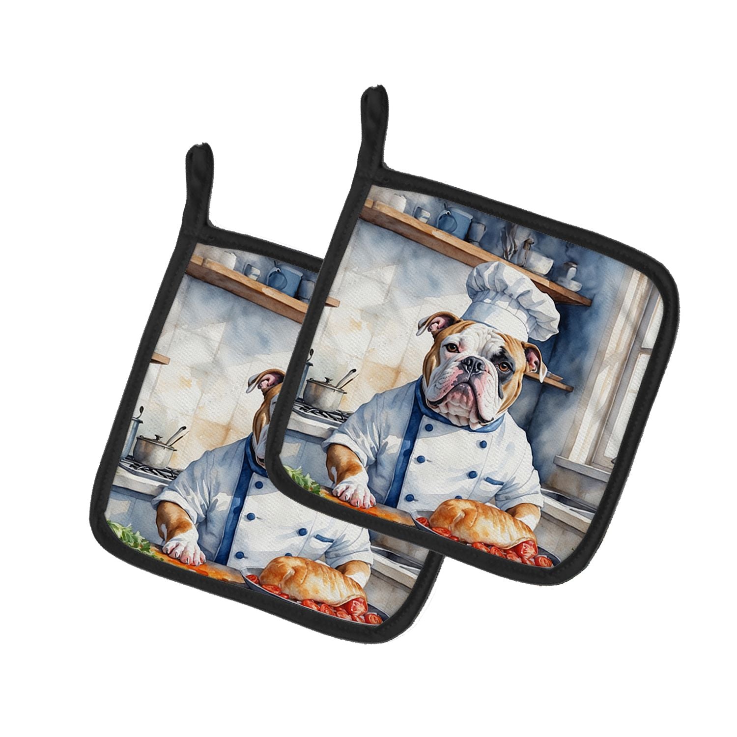 American Bulldog The Chef Pair of Pot Holders Kitchen Heat Resistant Pot Holders Sets Oven Hot Pads for Cooking Baking BBQ, 7 1/