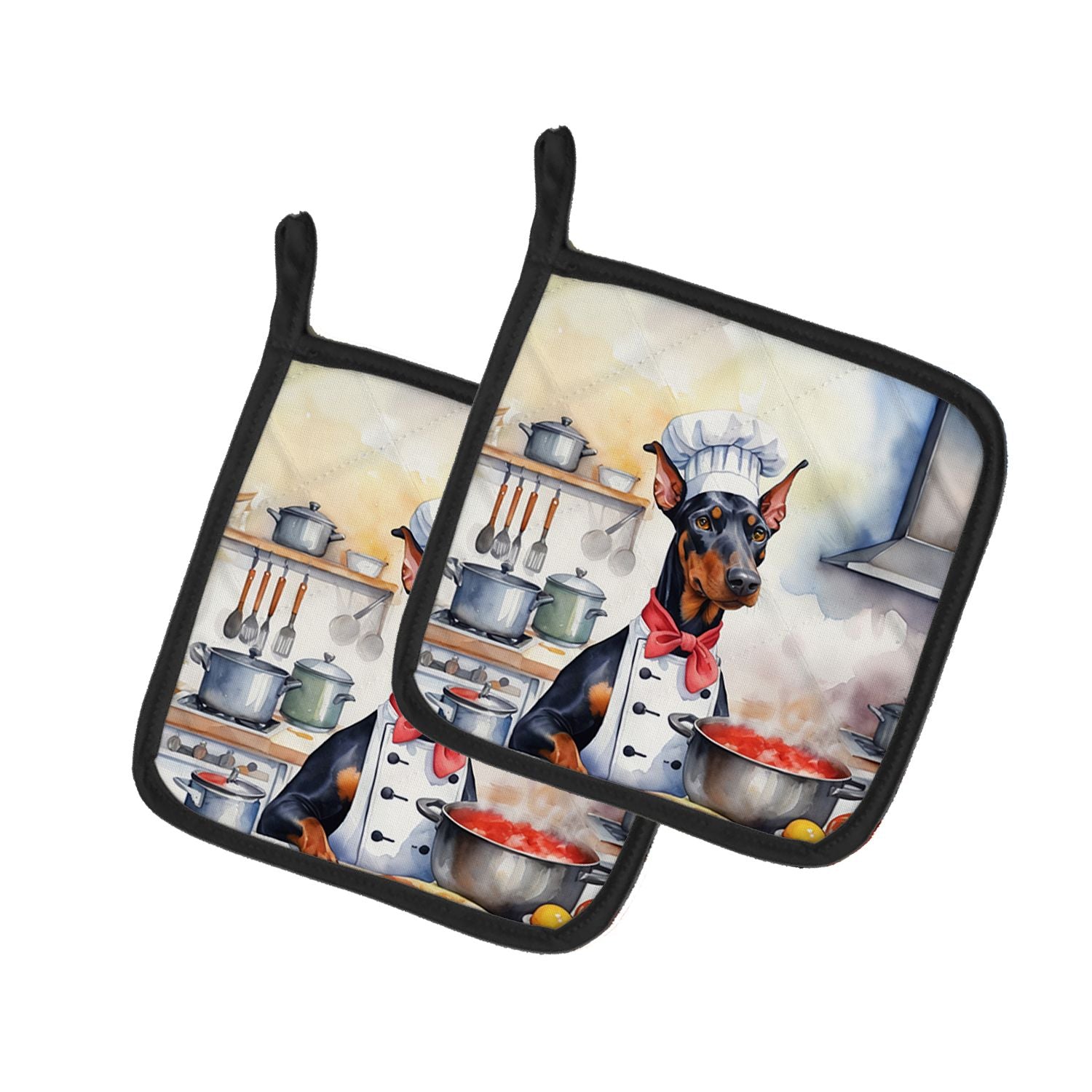 Doberman Pinscher The Chef Pair of Pot Holders Kitchen Heat Resistant Pot Holders Sets Oven Hot Pads for Cooking Baking BBQ, 7 1