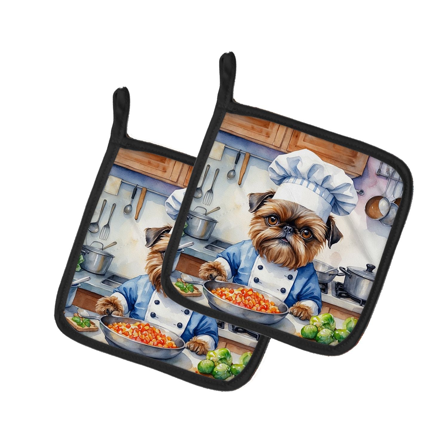 Brussels Griffon The Chef Pair of Pot Holders Kitchen Heat Resistant Pot Holders Sets Oven Hot Pads for Cooking Baking BBQ, 7 1/