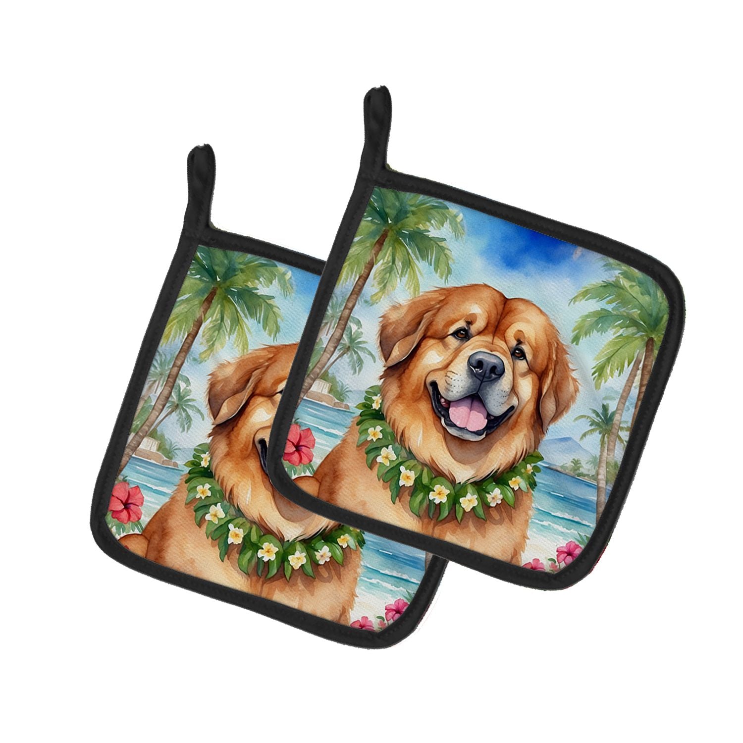 Tibetan Mastiff Luau Pair of Pot Holders Kitchen Heat Resistant Pot Holders Sets Oven Hot Pads for Cooking Baking BBQ, 7 1/2 x 7
