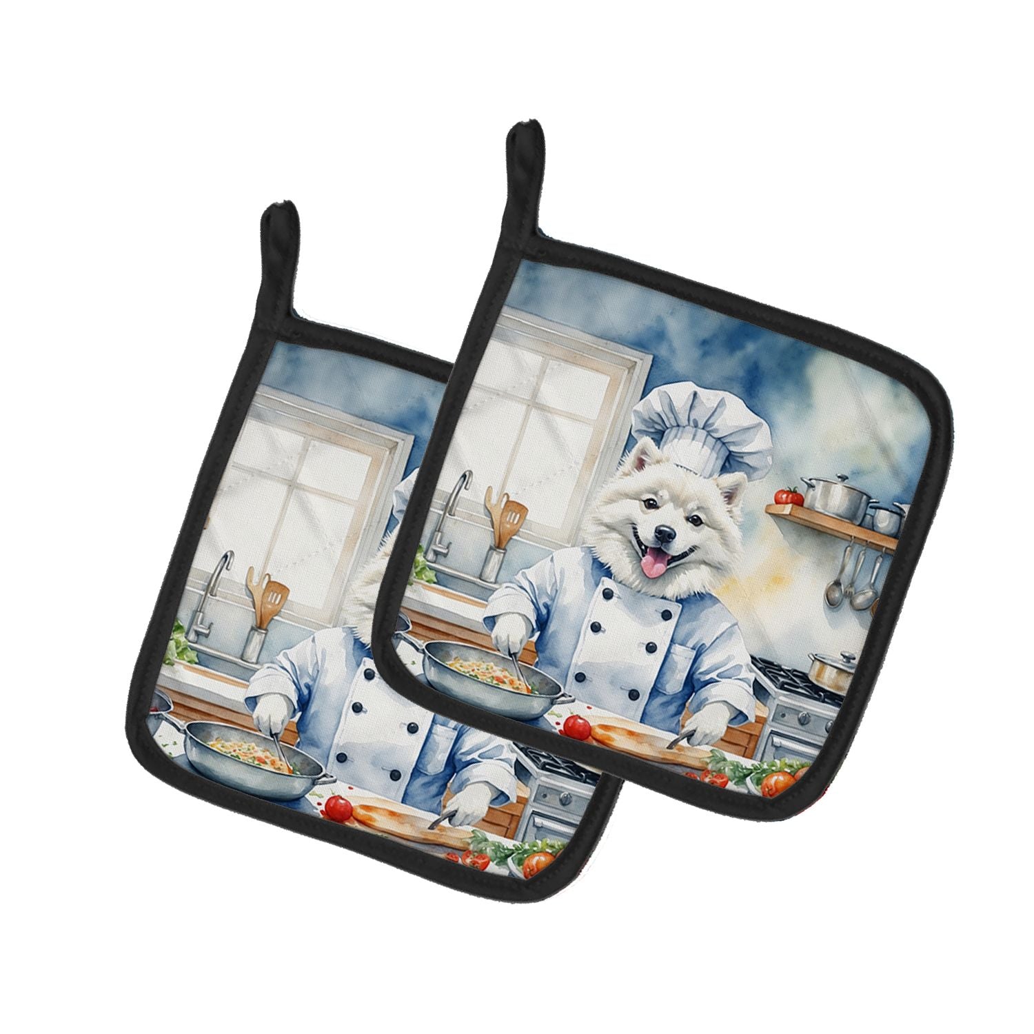American Eskimo The Chef Pair of Pot Holders Kitchen Heat Resistant Pot Holders Sets Oven Hot Pads for Cooking Baking BBQ, 7 1/2