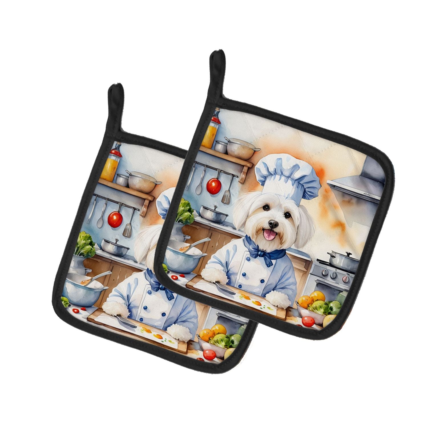 Coton de Tulear The Chef Pair of Pot Holders Kitchen Heat Resistant Pot Holders Sets Oven Hot Pads for Cooking Baking BBQ, 7 1/2