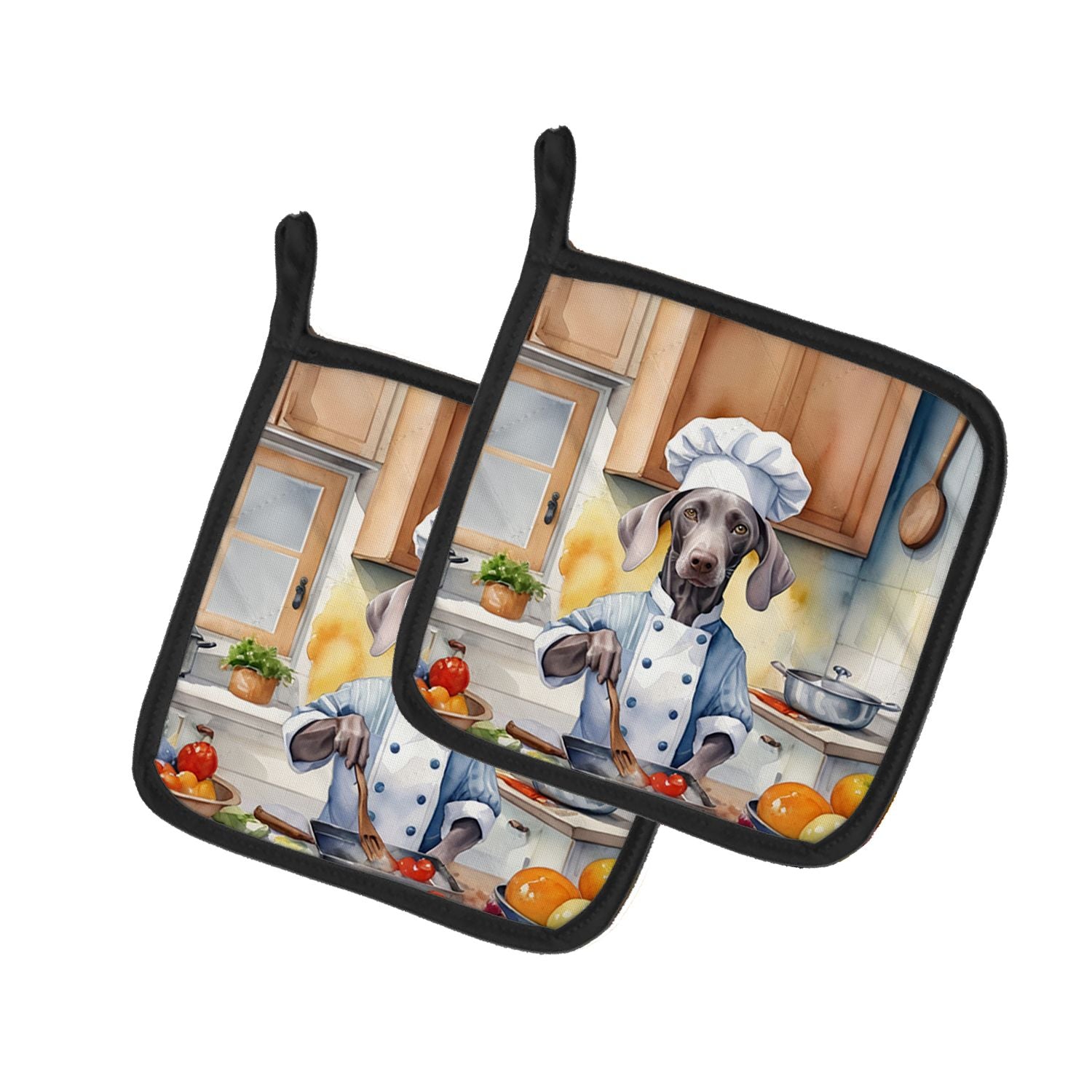 Weimaraner The Chef Pair of Pot Holders Kitchen Heat Resistant Pot Holders Sets Oven Hot Pads for Cooking Baking BBQ, 7 1/2 x 7 