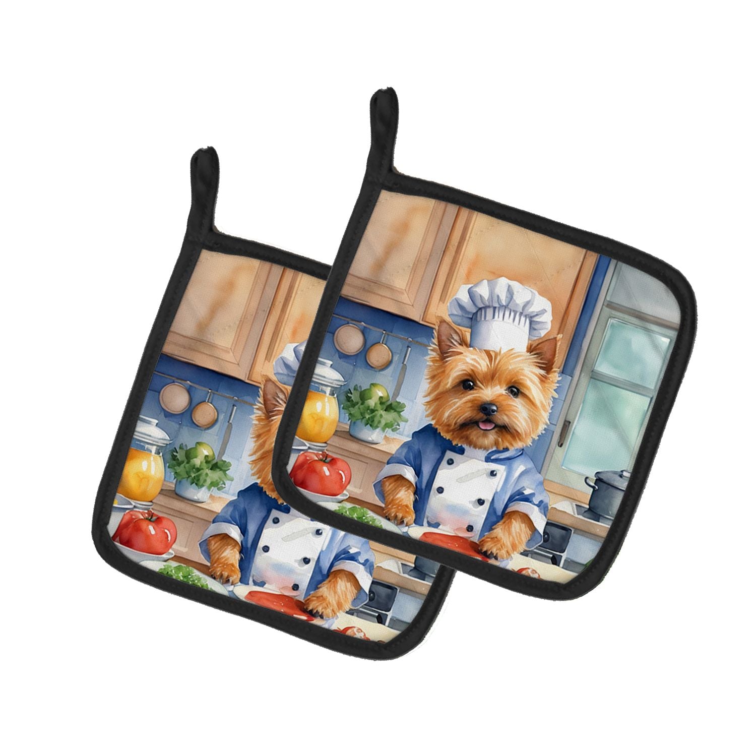 Norwich Terrier The Chef Pair of Pot Holders Kitchen Heat Resistant Pot Holders Sets Oven Hot Pads for Cooking Baking BBQ, 7 1/2