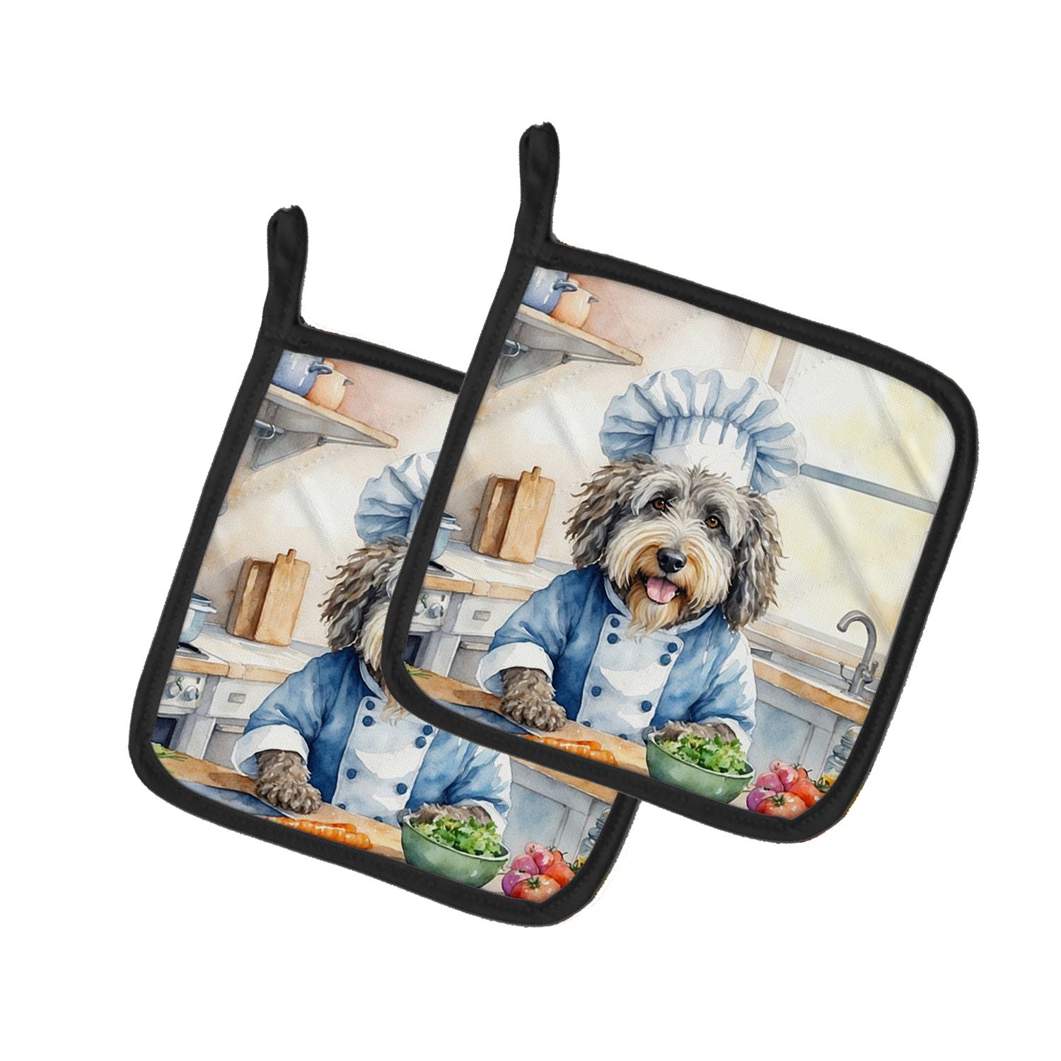 Bergamasco Sheepdog The Chef Pair of Pot Holders Kitchen Heat Resistant Pot Holders Sets Oven Hot Pads for Cooking Baking BBQ, 7