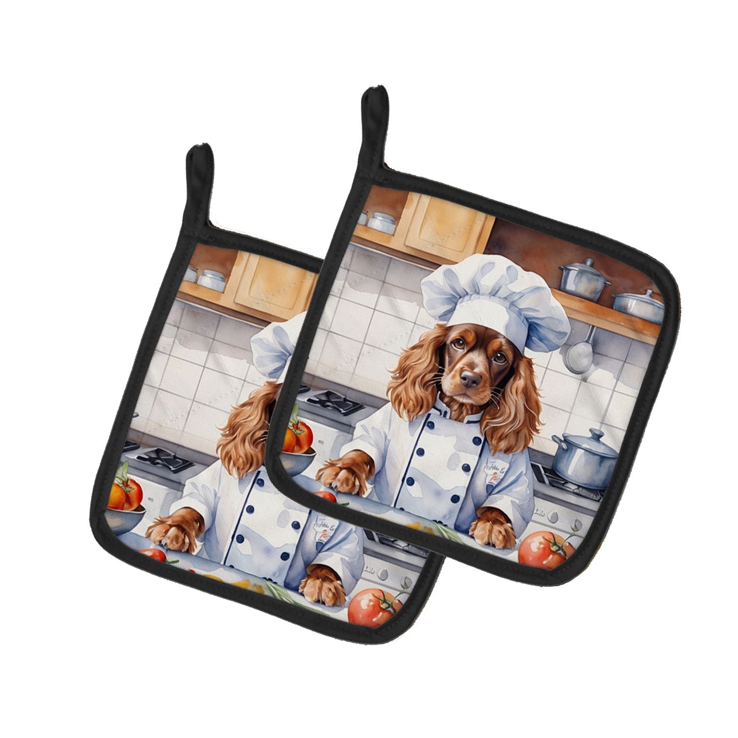 English Cocker Spaniel The Chef Pair of Pot Holders Kitchen Heat Resistant Pot Holders Sets Oven Hot Pads for Cooking Baking BBQ