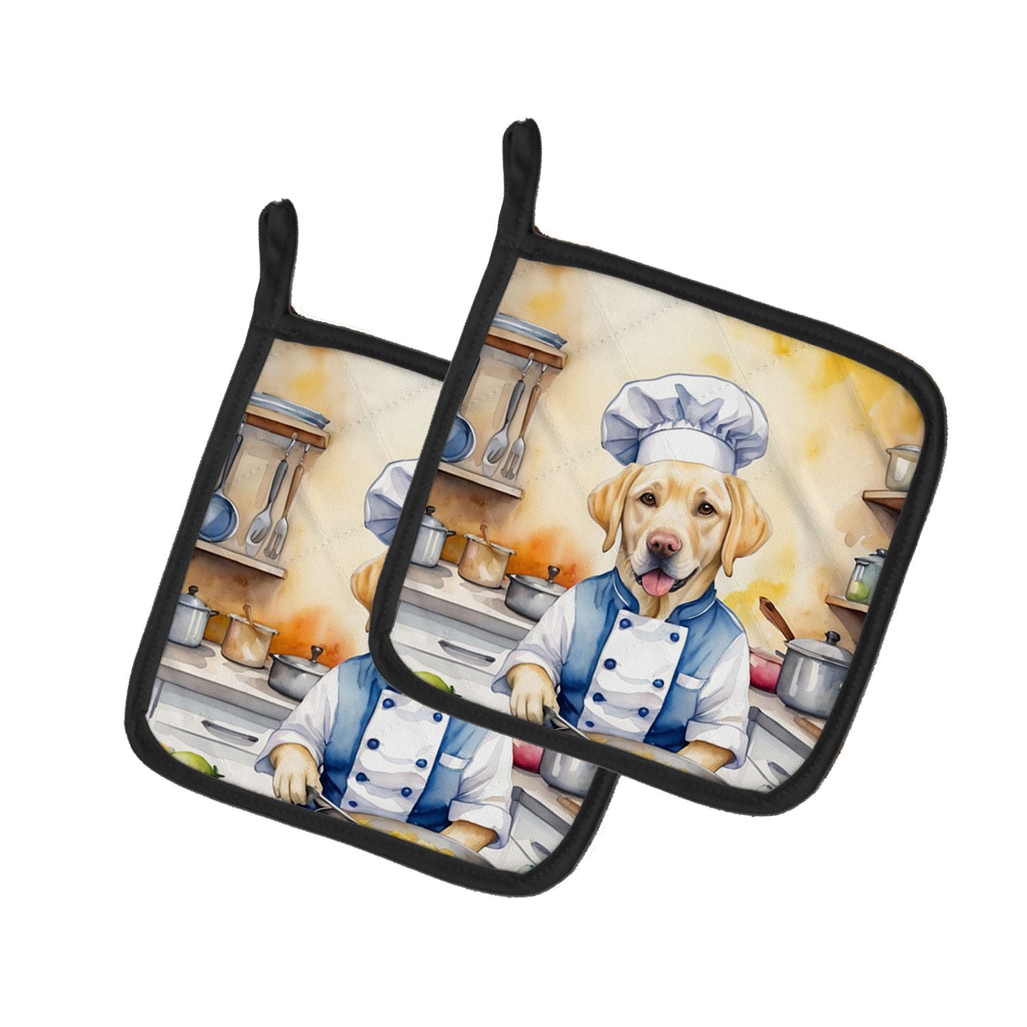 Yellow Labrador Retriever The Chef Pair of Pot Holders Kitchen Heat Resistant Pot Holders Sets Oven Hot Pads for Cooking Baking 