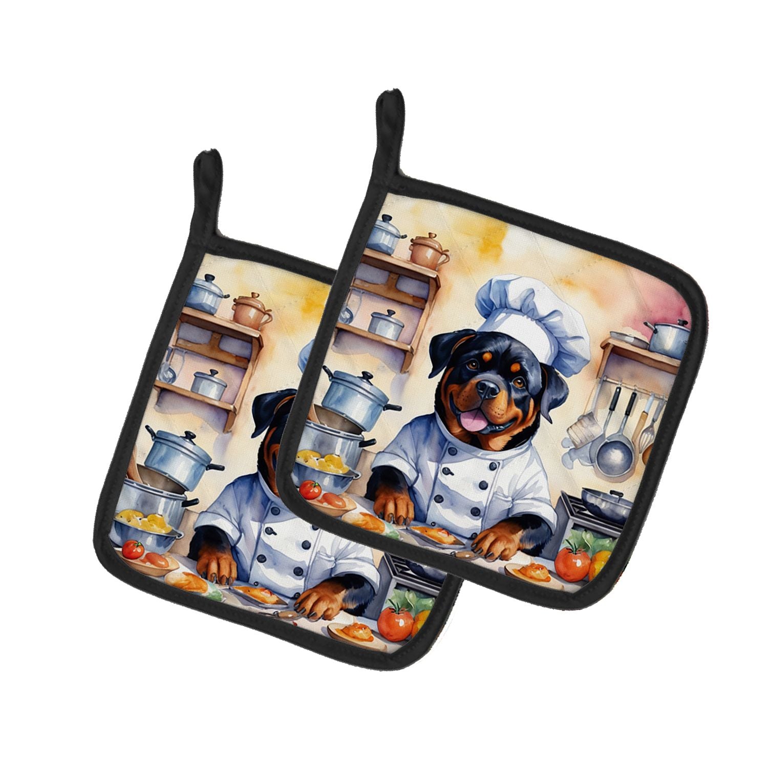 Rottweiler The Chef Pair of Pot Holders Kitchen Heat Resistant Pot Holders Sets Oven Hot Pads for Cooking Baking BBQ, 7 1/2 x 7 
