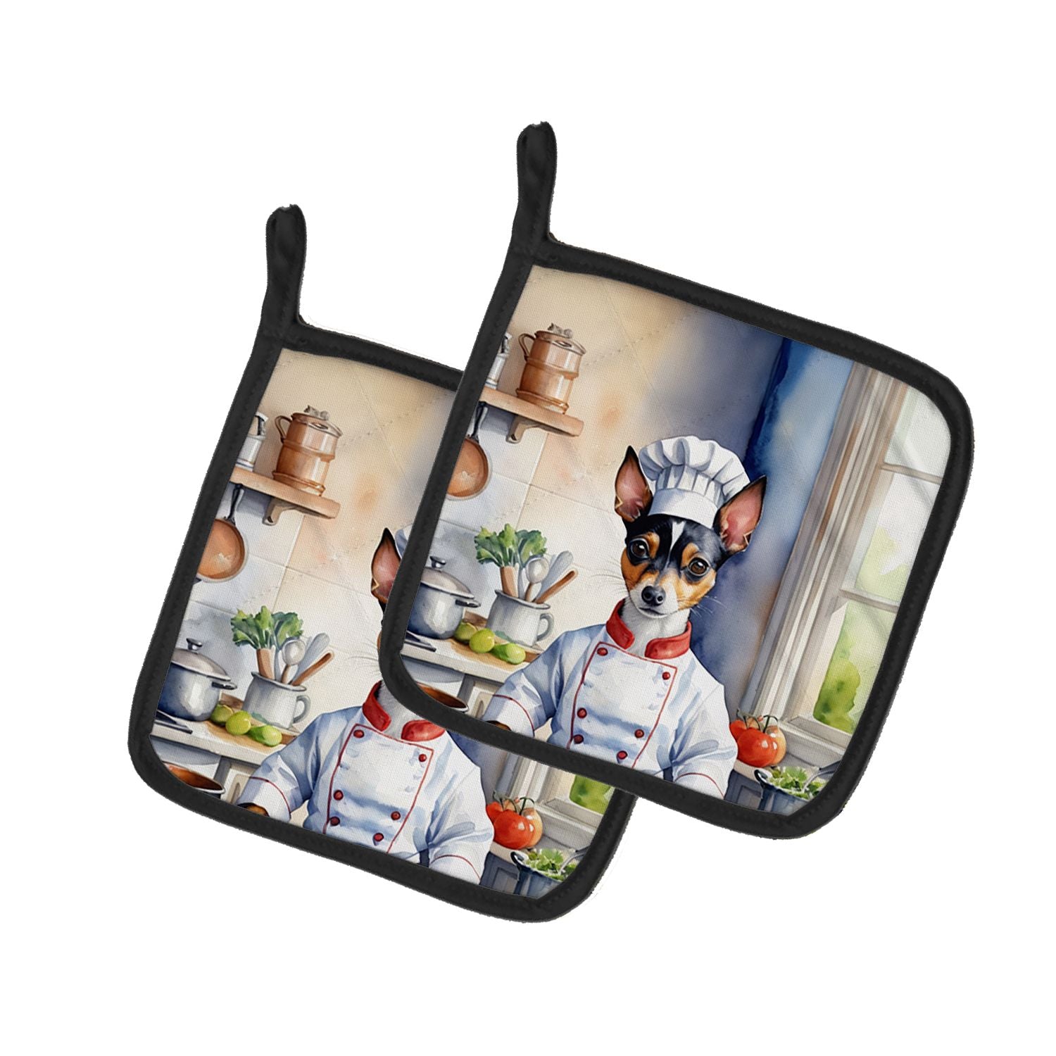Rat Terrier The Chef Pair of Pot Holders Kitchen Heat Resistant Pot Holders Sets Oven Hot Pads for Cooking Baking BBQ, 7 1/2 x 7