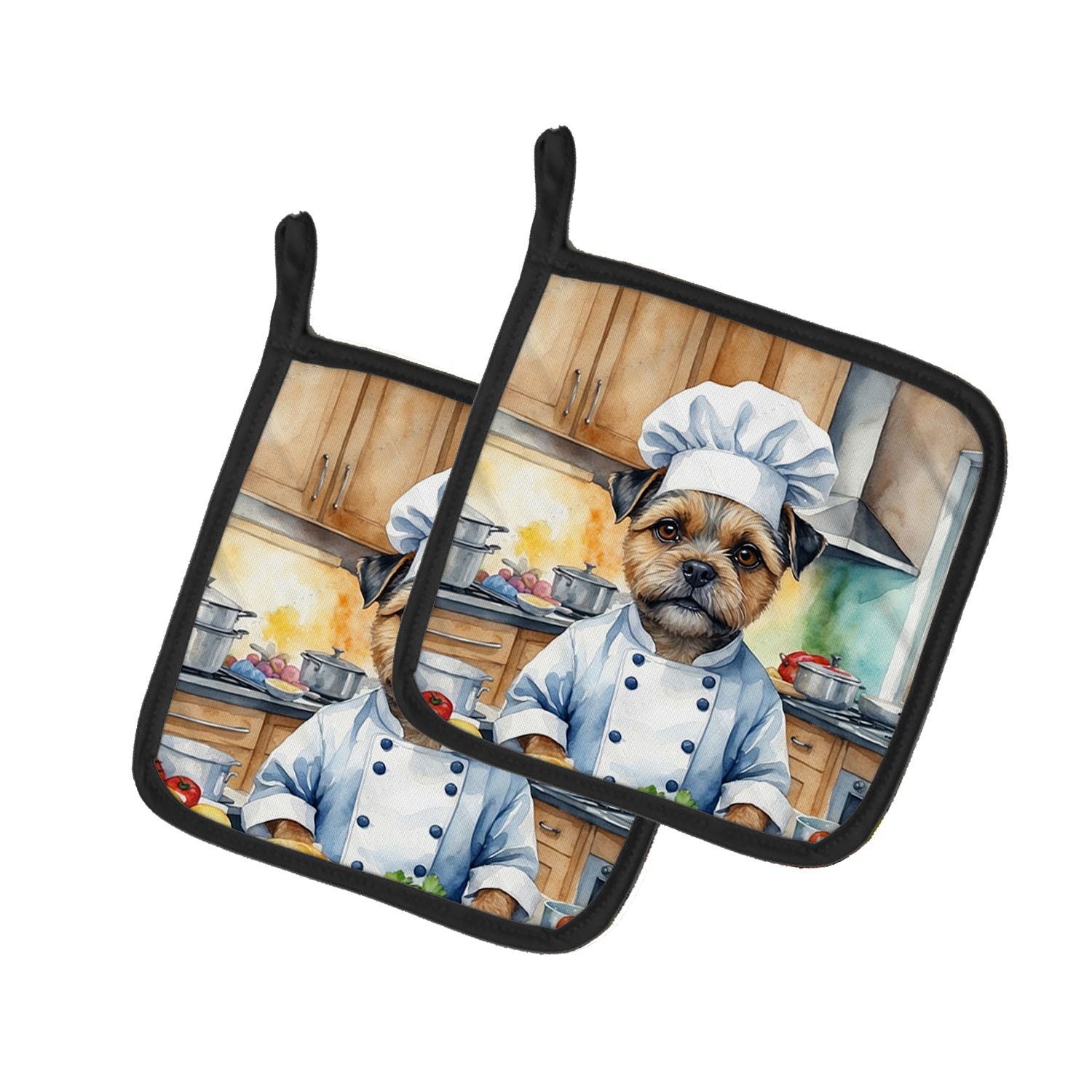 Border Terrier The Chef Pair of Pot Holders Kitchen Heat Resistant Pot Holders Sets Oven Hot Pads for Cooking Baking BBQ, 7 1/2 