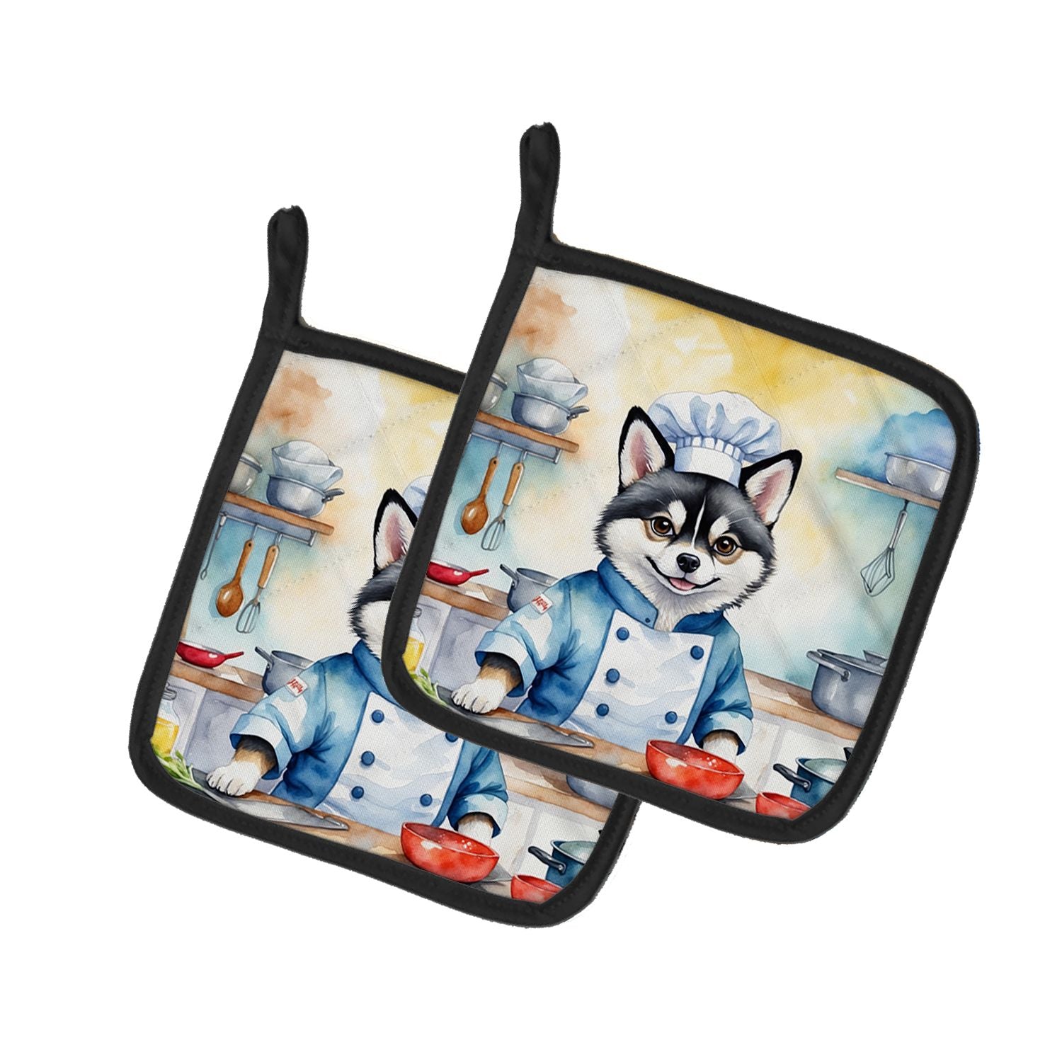 Alaskan Klee Kai The Chef Pair of Pot Holders Kitchen Heat Resistant Pot Holders Sets Oven Hot Pads for Cooking Baking BBQ, 7 1/