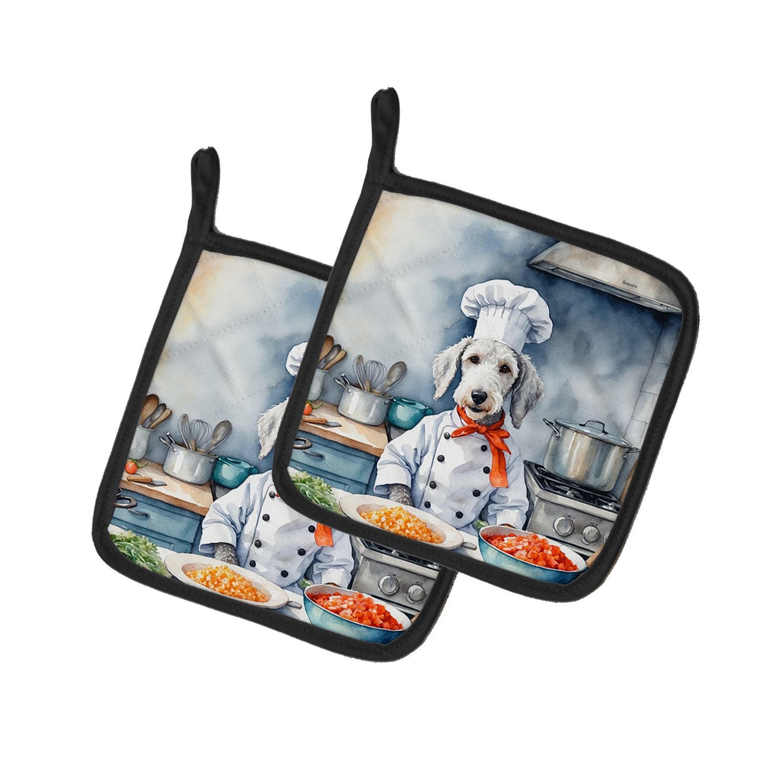 Bedlington Terrier The Chef Pair of Pot Holders Kitchen Heat Resistant Pot Holders Sets Oven Hot Pads for Cooking Baking BBQ, 7 