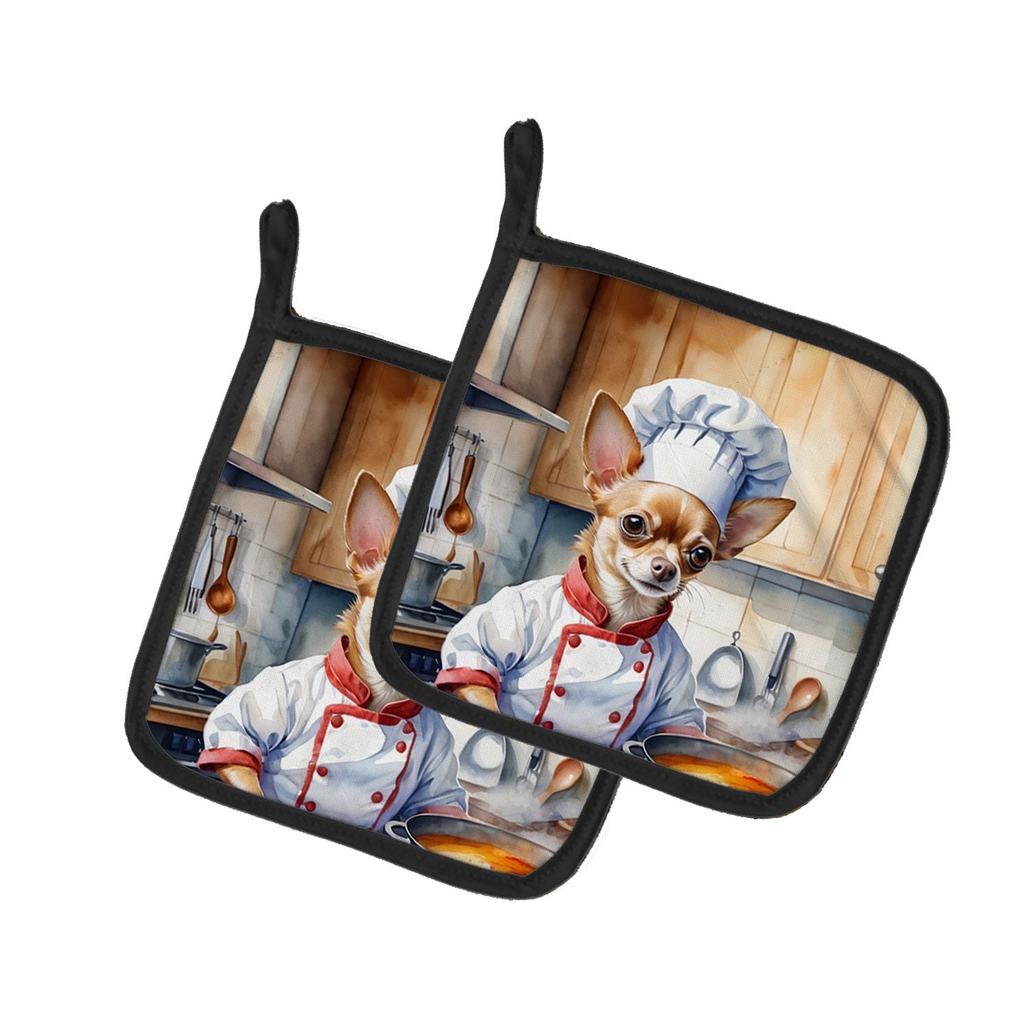 Chihuahua The Chef Pair of Pot Holders Kitchen Heat Resistant Pot Holders Sets Oven Hot Pads for Cooking Baking BBQ, 7 1/2 x 7 1