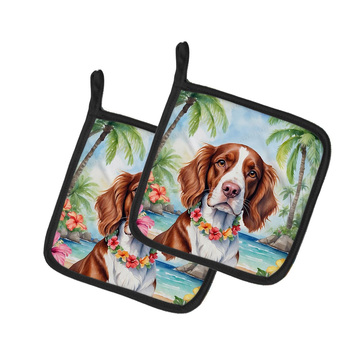 Welsh Springer Spaniel Luau Pair of Pot Holders Kitchen Heat Resistant Pot Holders Sets Oven Hot Pads for Cooking Baking BBQ, 7 