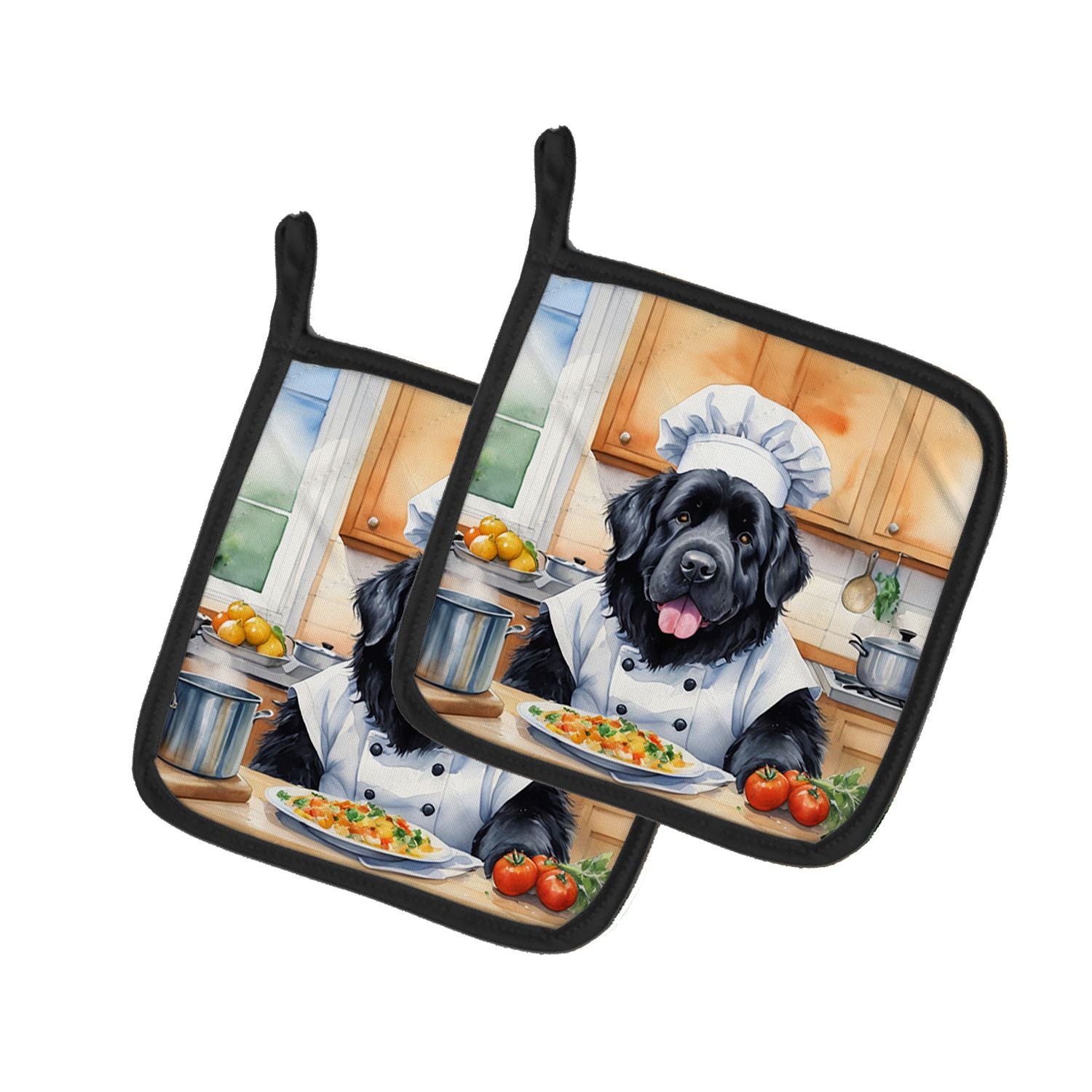Newfoundland The Chef Pair of Pot Holders Kitchen Heat Resistant Pot Holders Sets Oven Hot Pads for Cooking Baking BBQ, 7 1/2 x 