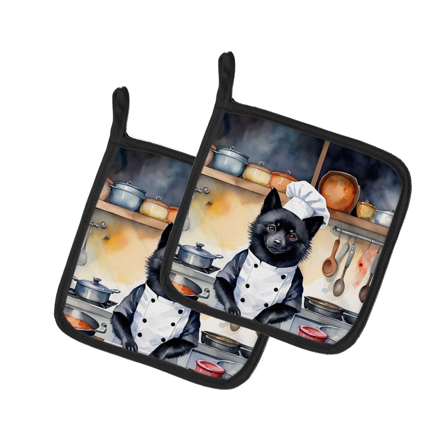 Schipperke The Chef Pair of Pot Holders Kitchen Heat Resistant Pot Holders Sets Oven Hot Pads for Cooking Baking BBQ, 7 1/2 x 7 