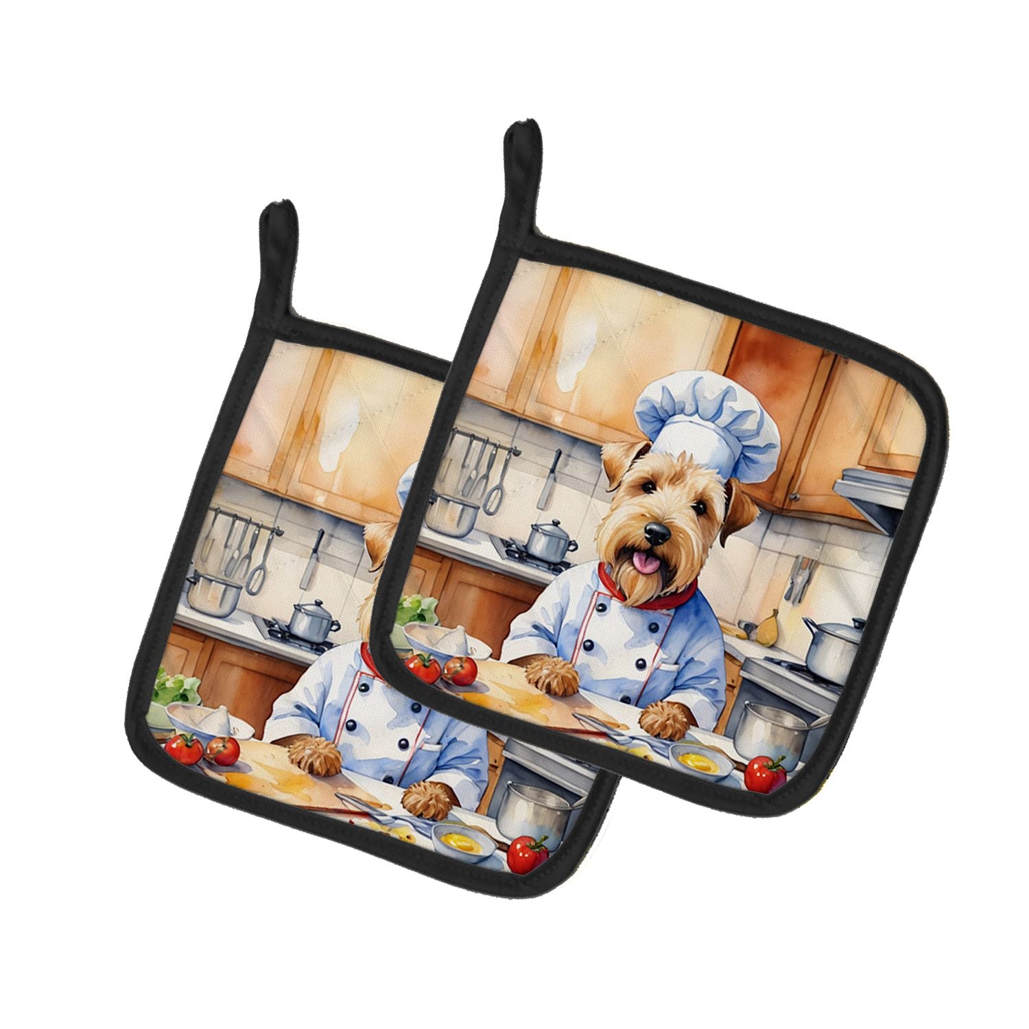 Wheaten Terrier The Chef Pair of Pot Holders Kitchen Heat Resistant Pot Holders Sets Oven Hot Pads for Cooking Baking BBQ, 7 1/2