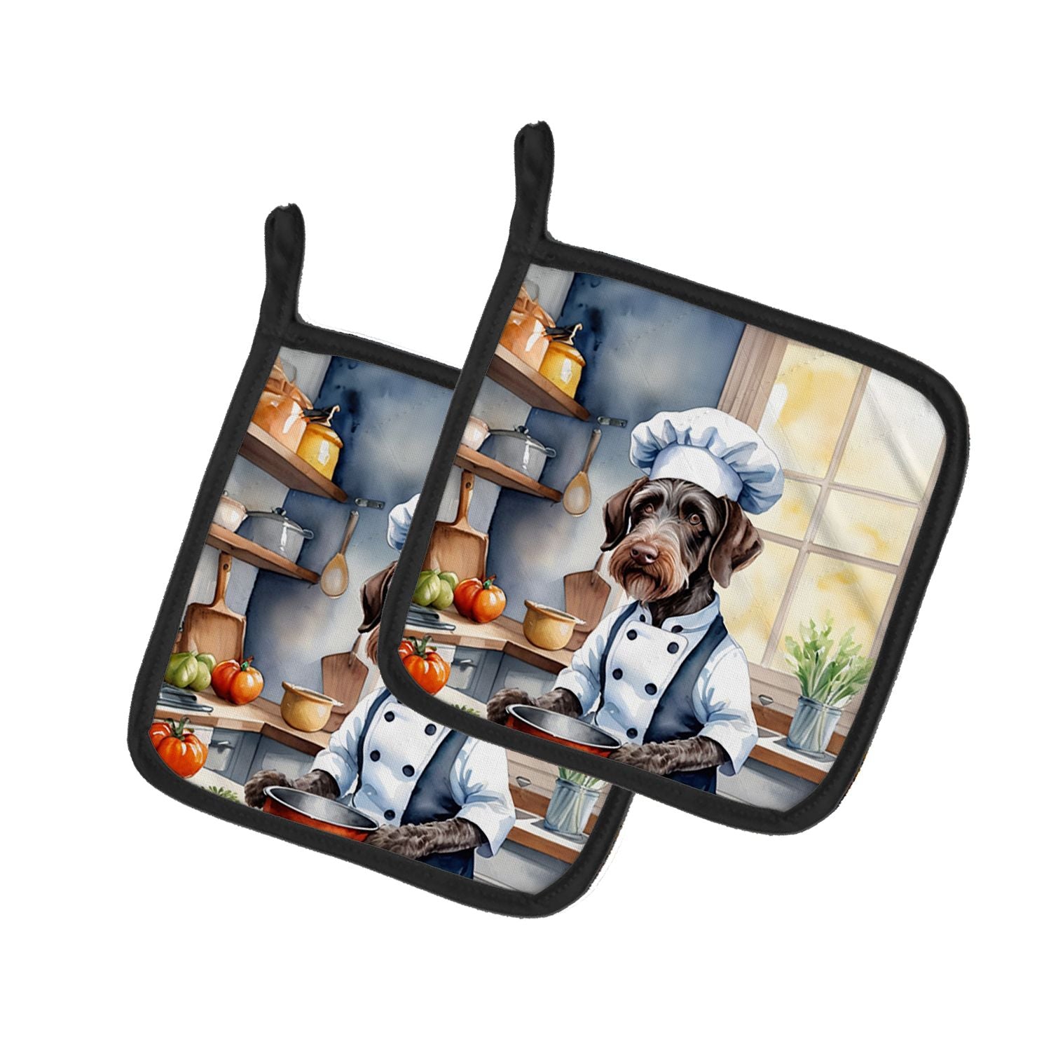 German Wirehaired Pointer The Chef Pair of Pot Holders Kitchen Heat Resistant Pot Holders Sets Oven Hot Pads for Cooking Baking 