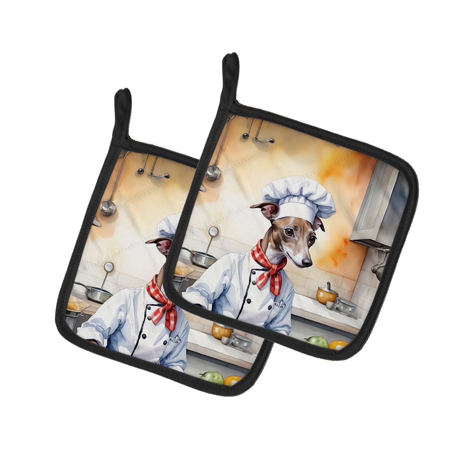 Italian Greyhound The Chef Pair of Pot Holders Kitchen Heat Resistant Pot Holders Sets Oven Hot Pads for Cooking Baking BBQ, 7 1