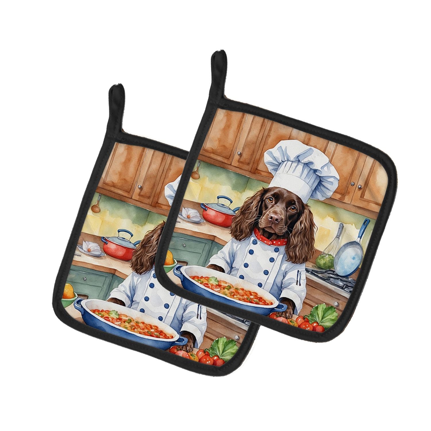 Boykin Spaniel The Chef Pair of Pot Holders Kitchen Heat Resistant Pot Holders Sets Oven Hot Pads for Cooking Baking BBQ, 7 1/2 