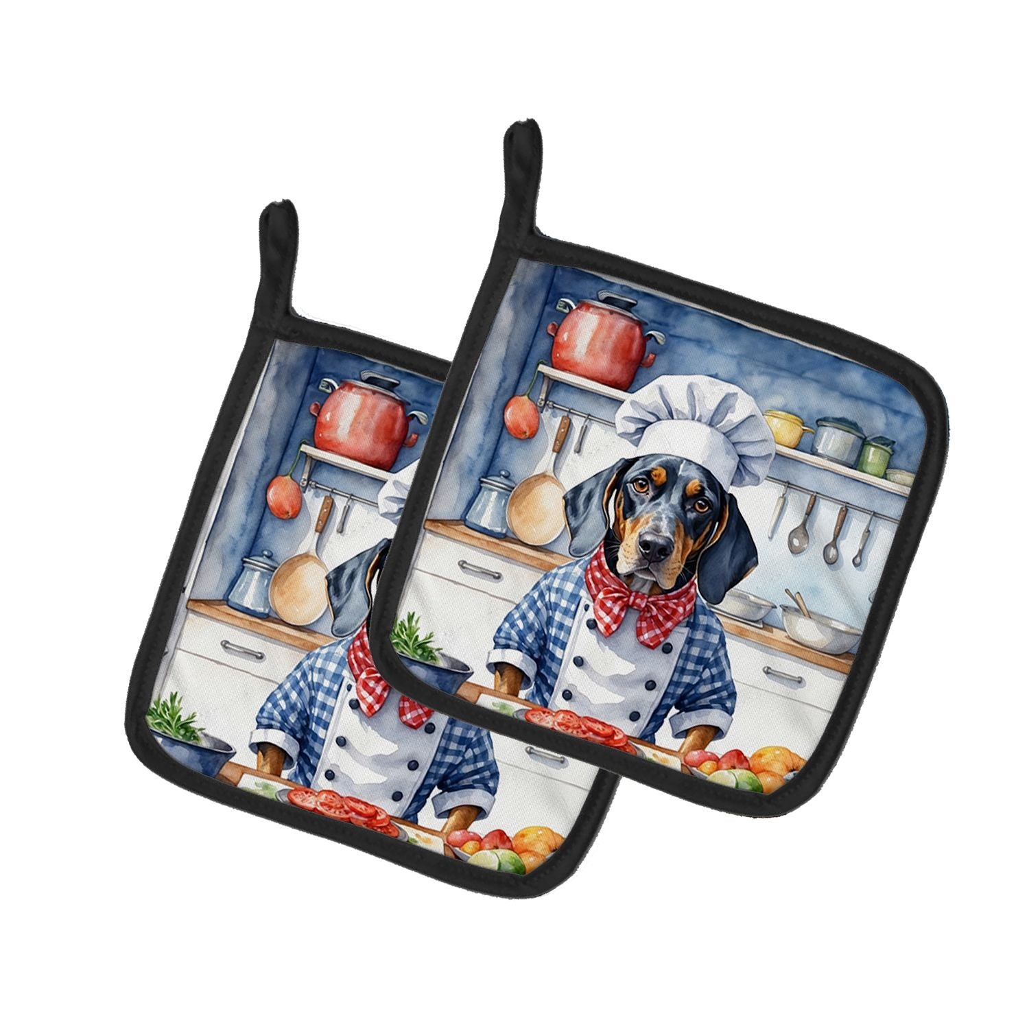 Bluetick Coonhound The Chef Pair of Pot Holders Kitchen Heat Resistant Pot Holders Sets Oven Hot Pads for Cooking Baking BBQ, 7 