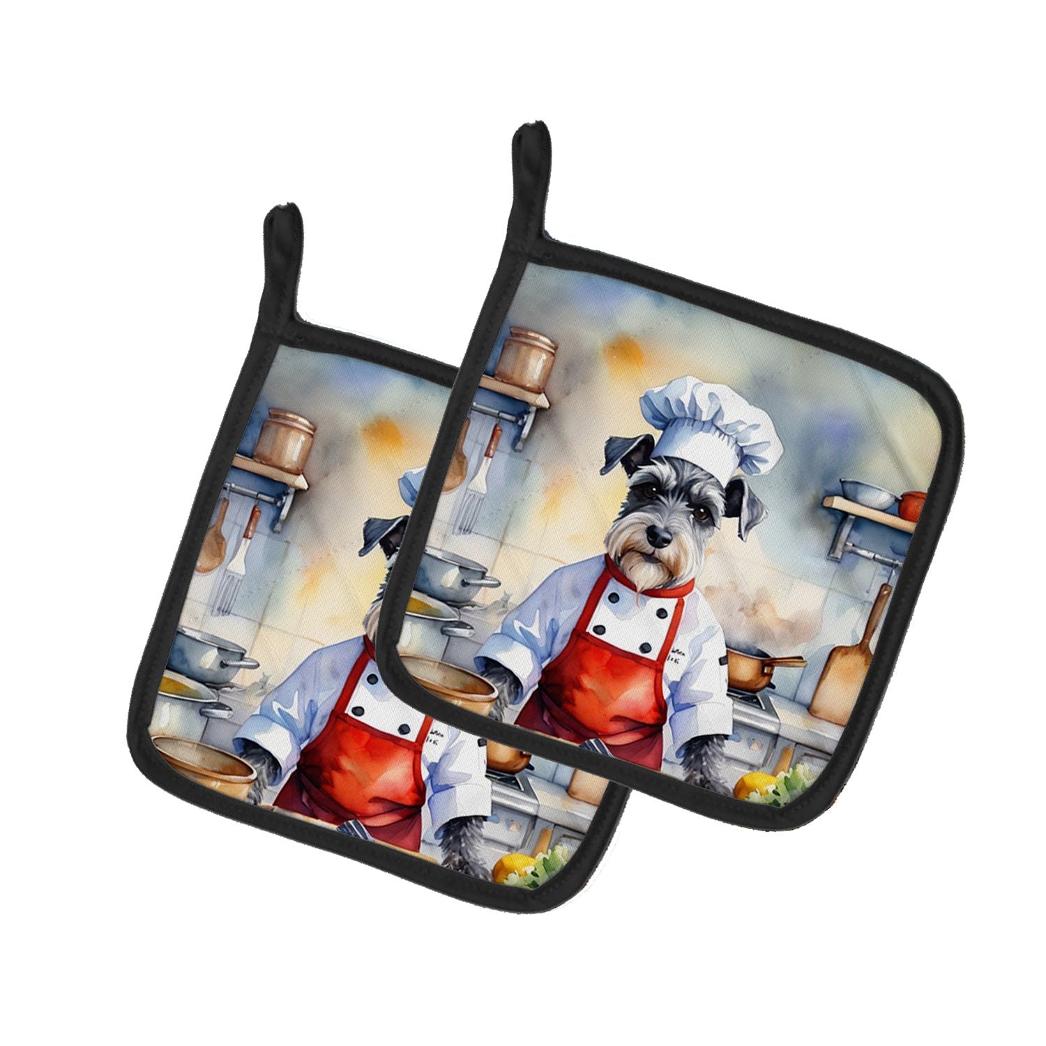 Schnauzer The Chef Pair of Pot Holders Kitchen Heat Resistant Pot Holders Sets Oven Hot Pads for Cooking Baking BBQ, 7 1/2 x 7 1
