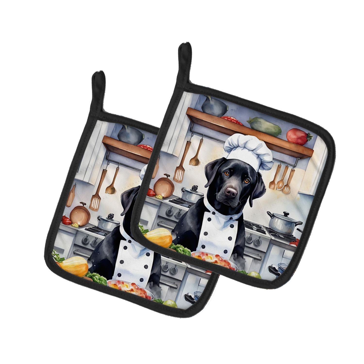 Black Labrador Retriever The Chef Pair of Pot Holders Kitchen Heat Resistant Pot Holders Sets Oven Hot Pads for Cooking Baking B