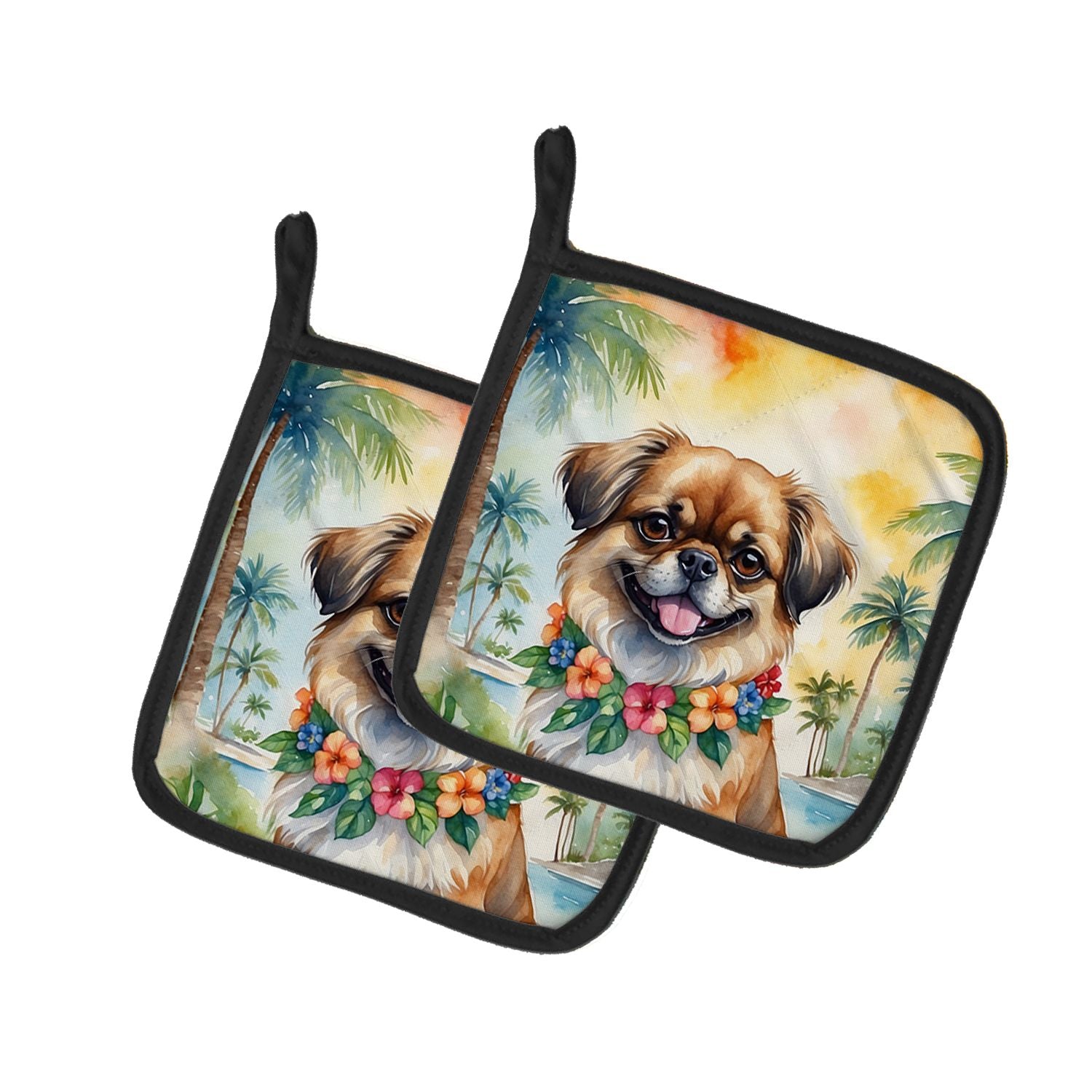 Tibetan Spaniel Luau Pair of Pot Holders Kitchen Heat Resistant Pot Holders Sets Oven Hot Pads for Cooking Baking BBQ, 7 1/2 x 7