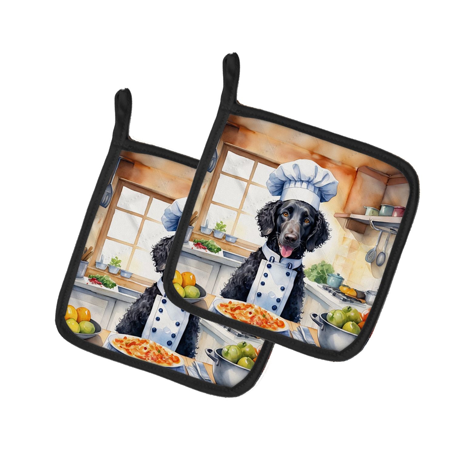 Curly-Coated Retriever The Chef Pair of Pot Holders Kitchen Heat Resistant Pot Holders Sets Oven Hot Pads for Cooking Baking BBQ