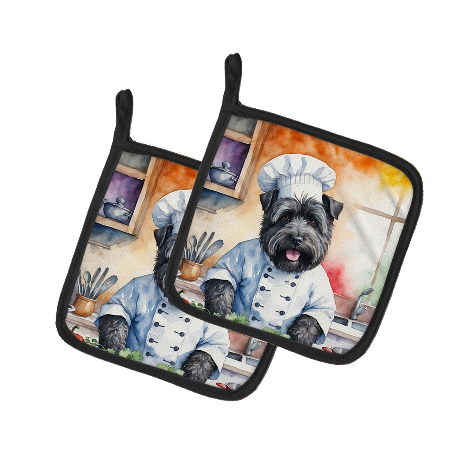 Bouvier des Flandres The Chef Pair of Pot Holders Kitchen Heat Resistant Pot Holders Sets Oven Hot Pads for Cooking Baking BBQ, 