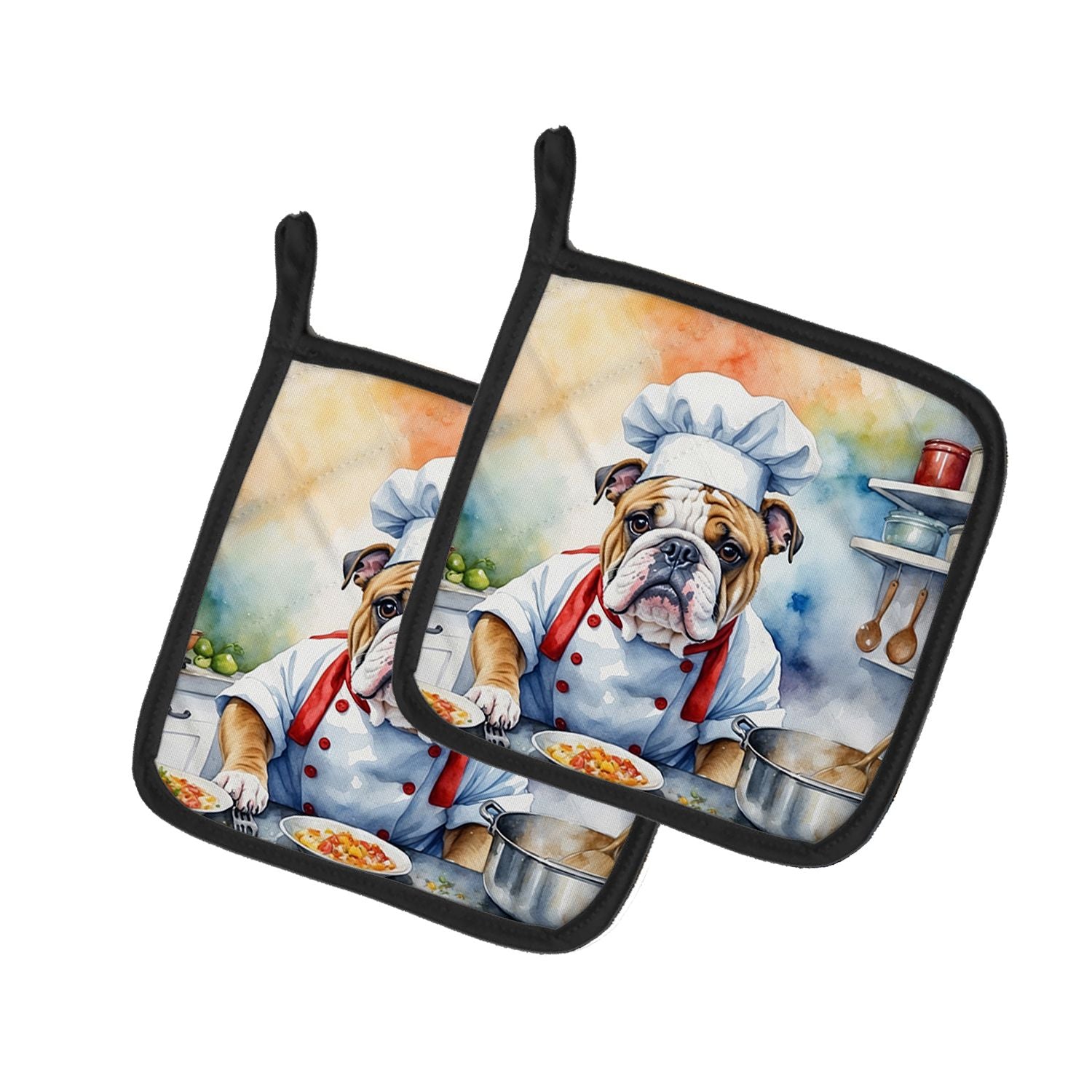 English Bulldog The Chef Pair of Pot Holders Kitchen Heat Resistant Pot Holders Sets Oven Hot Pads for Cooking Baking BBQ, 7 1/2