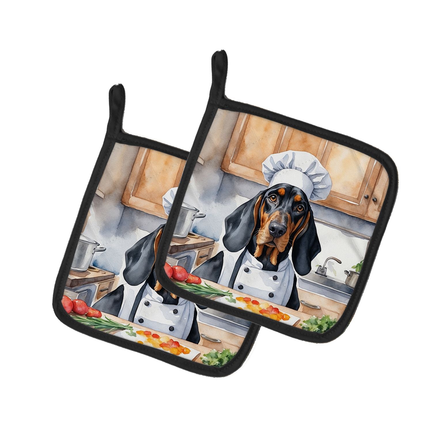 Black and Tan Coonhound The Chef Pair of Pot Holders Kitchen Heat Resistant Pot Holders Sets Oven Hot Pads for Cooking Baking BB