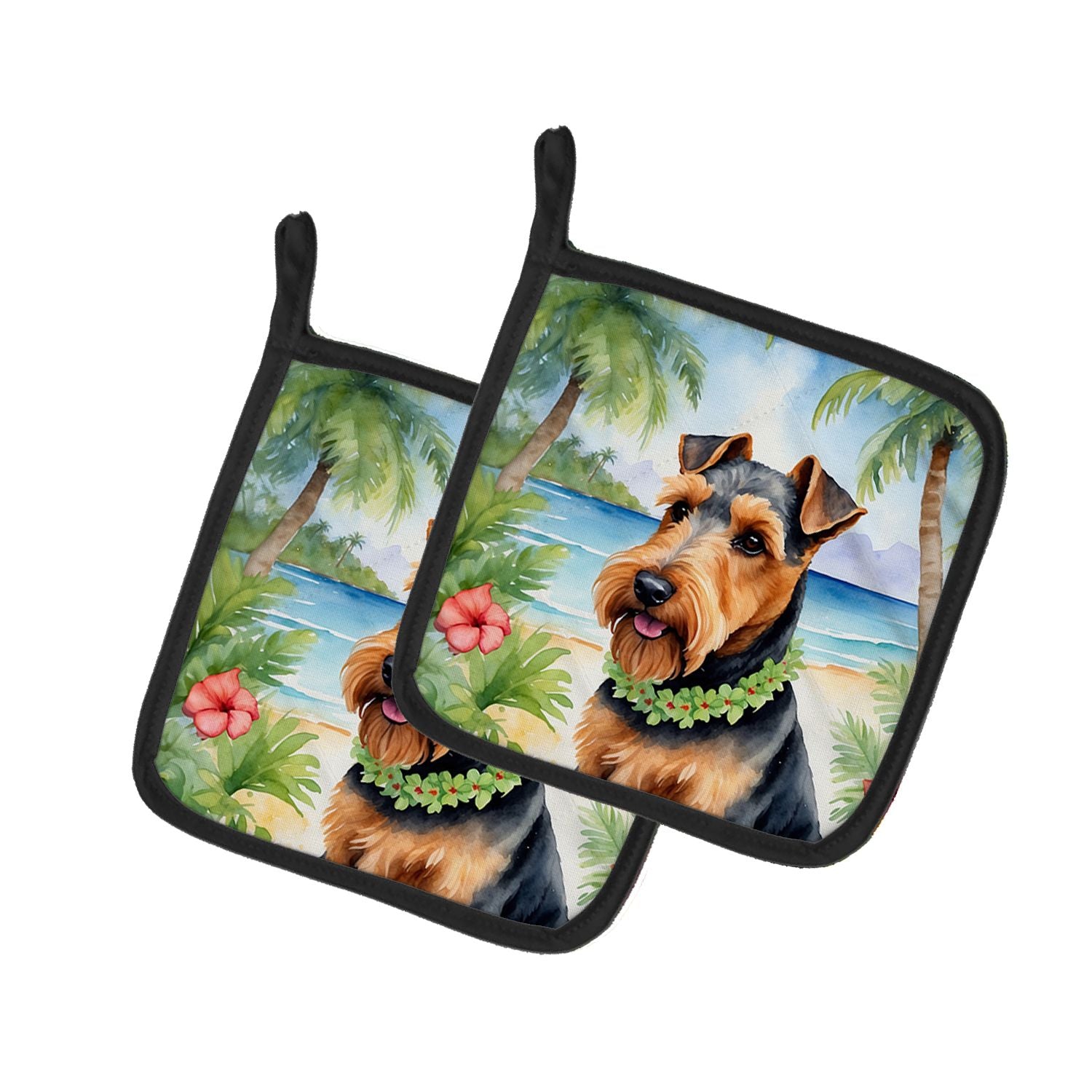 Welsh Terrier Luau Pair of Pot Holders Kitchen Heat Resistant Pot Holders Sets Oven Hot Pads for Cooking Baking BBQ, 7 1/2 x 7 1
