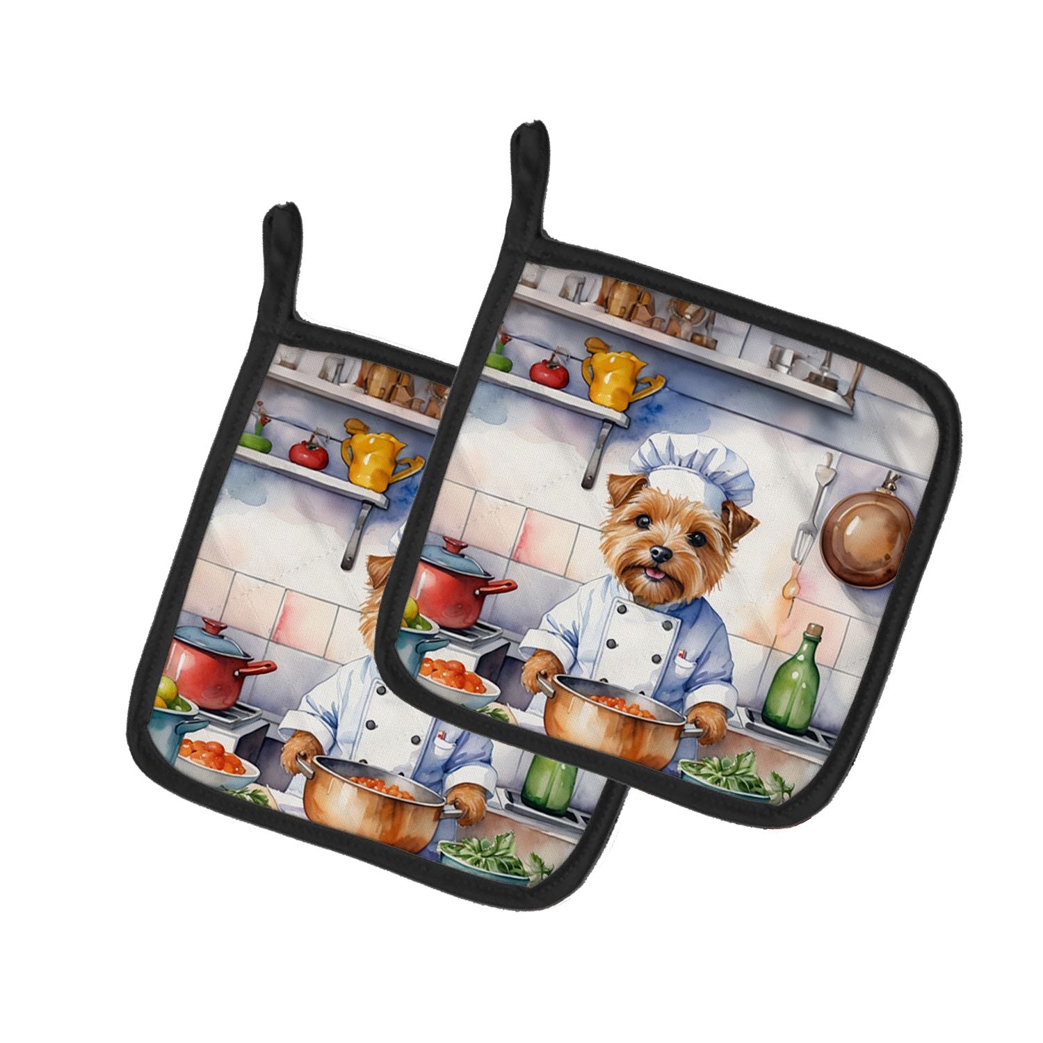 Norfolk Terrier The Chef Pair of Pot Holders Kitchen Heat Resistant Pot Holders Sets Oven Hot Pads for Cooking Baking BBQ, 7 1/2