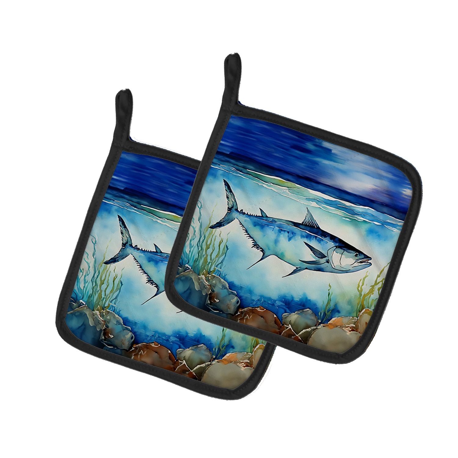 Bluefin Tuna Pair of Pot Holders Kitchen Heat Resistant Pot Holders Sets Oven Hot Pads for Cooking Baking BBQ, 7 1/2 x 7 1/2