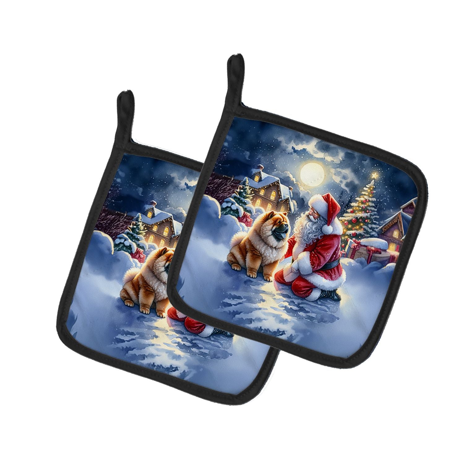 Chow Chow and Santa Claus Pair of Pot Holders Kitchen Heat Resistant Pot Holders Sets Oven Hot Pads for Cooking Baking BBQ, 7 1/