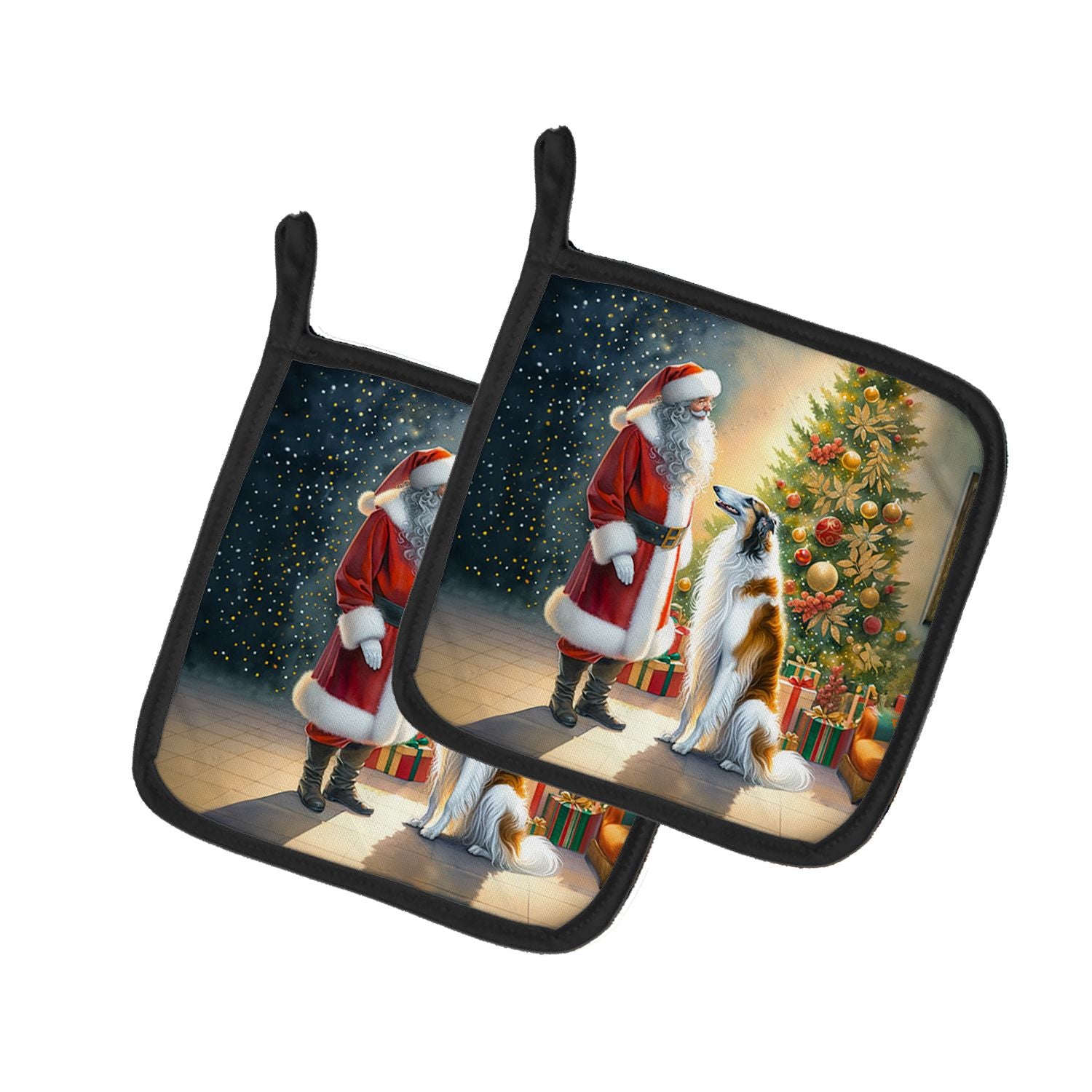 Borzoi and Santa Claus Pair of Pot Holders Kitchen Heat Resistant Pot Holders Sets Oven Hot Pads for Cooking Baking BBQ, 7 1/2 x