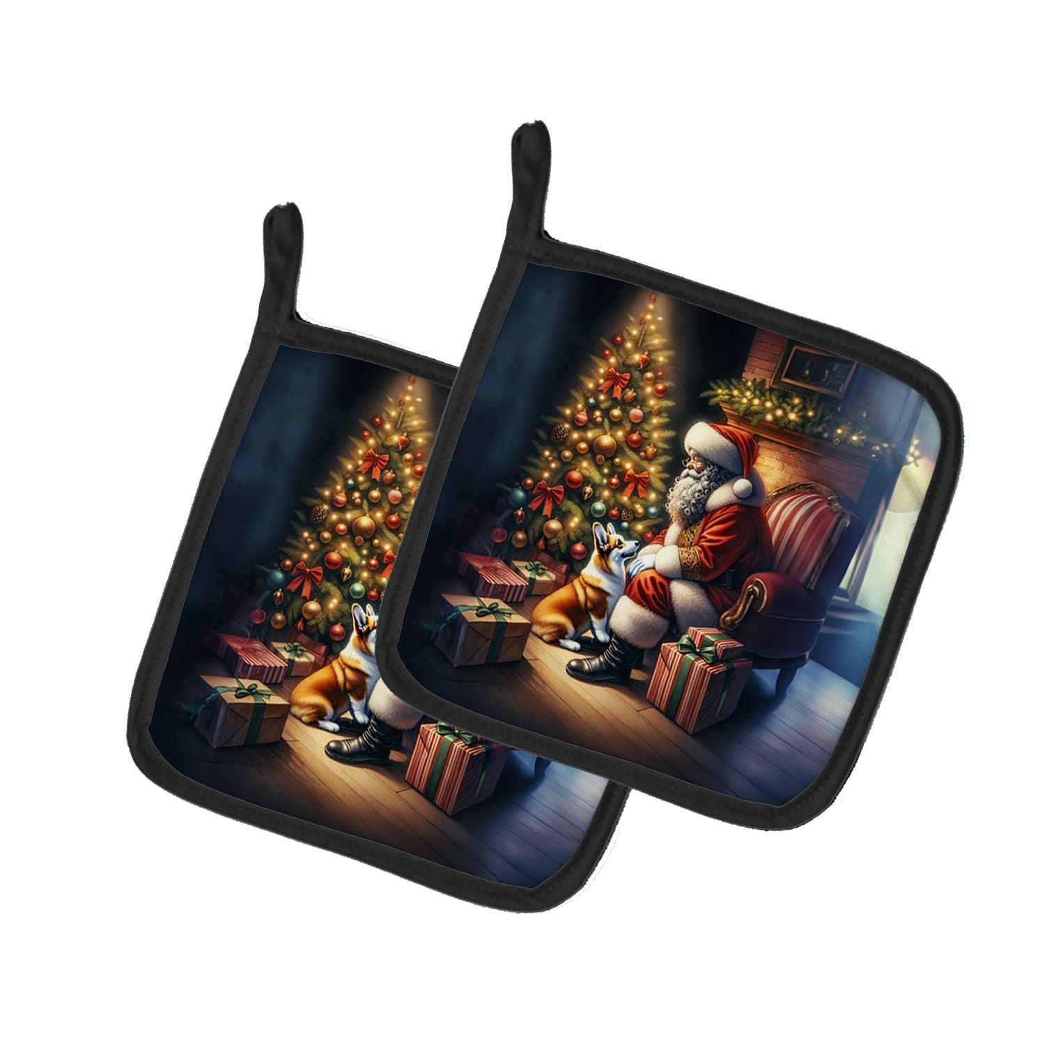 Corgi and Santa Claus Pair of Pot Holders Kitchen Heat Resistant Pot Holders Sets Oven Hot Pads for Cooking Baking BBQ, 7 1/2 x 