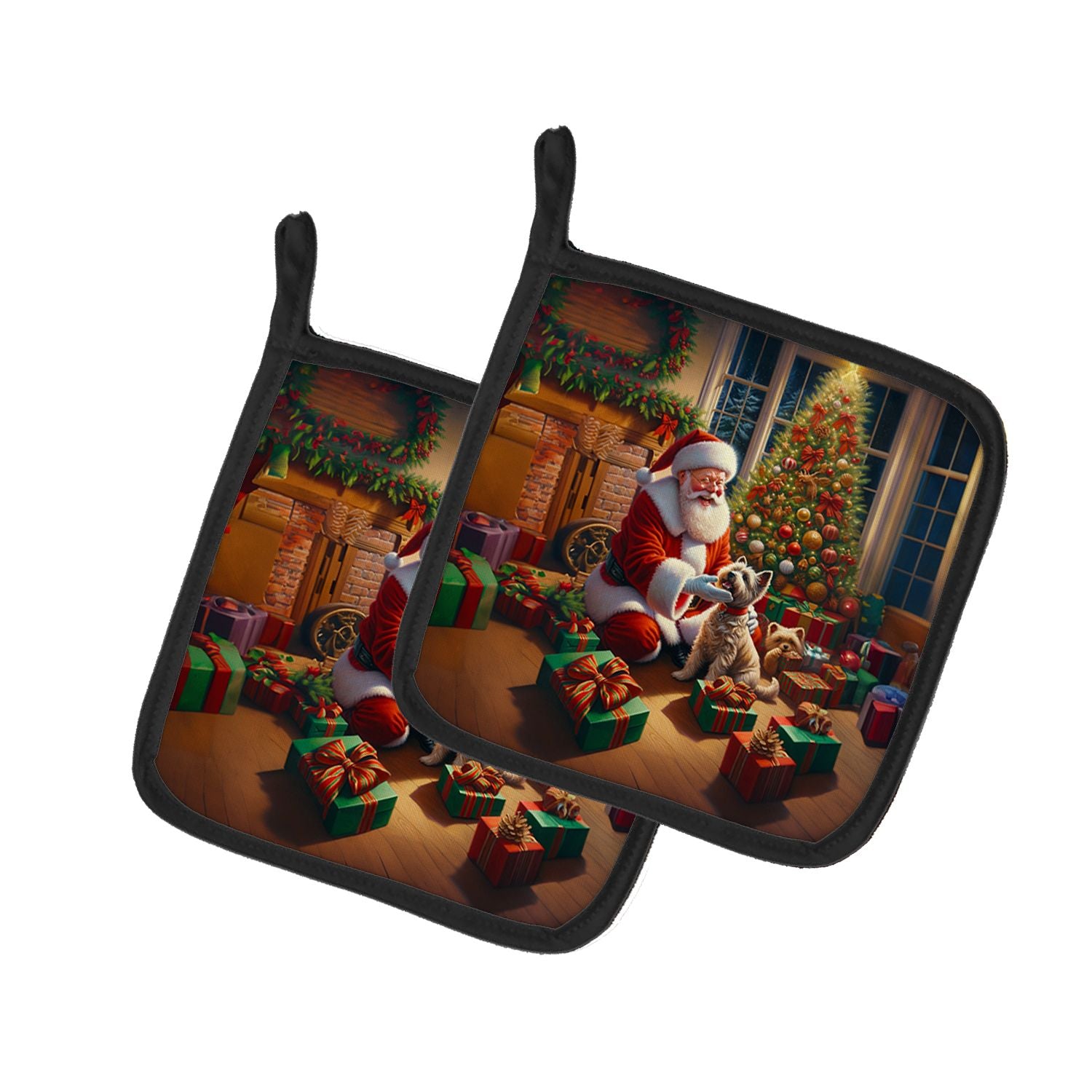 Cairn Terrier and Santa Claus Pair of Pot Holders Kitchen Heat Resistant Pot Holders Sets Oven Hot Pads for Cooking Baking BBQ, 