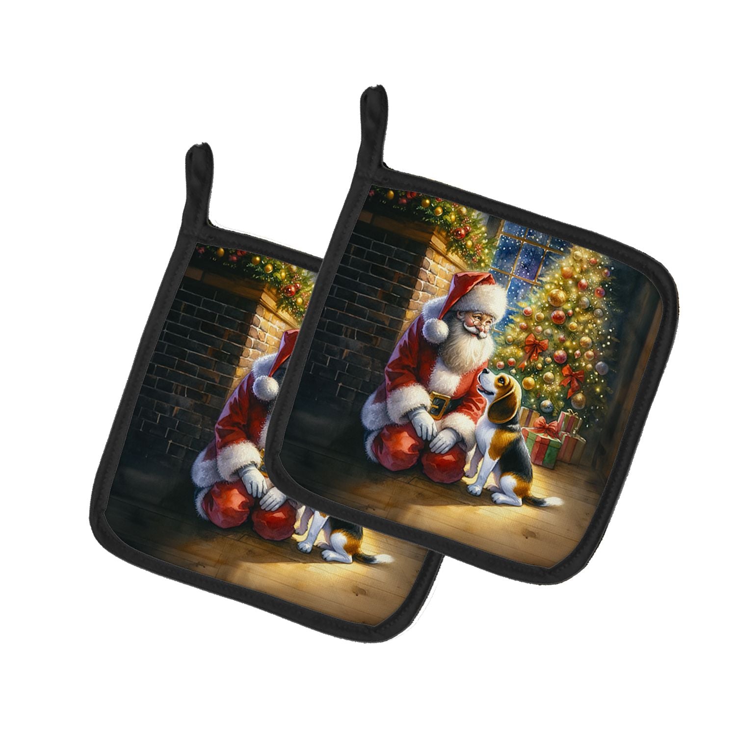 Beagle and Santa Claus Pair of Pot Holders Kitchen Heat Resistant Pot Holders Sets Oven Hot Pads for Cooking Baking BBQ, 7 1/2 x
