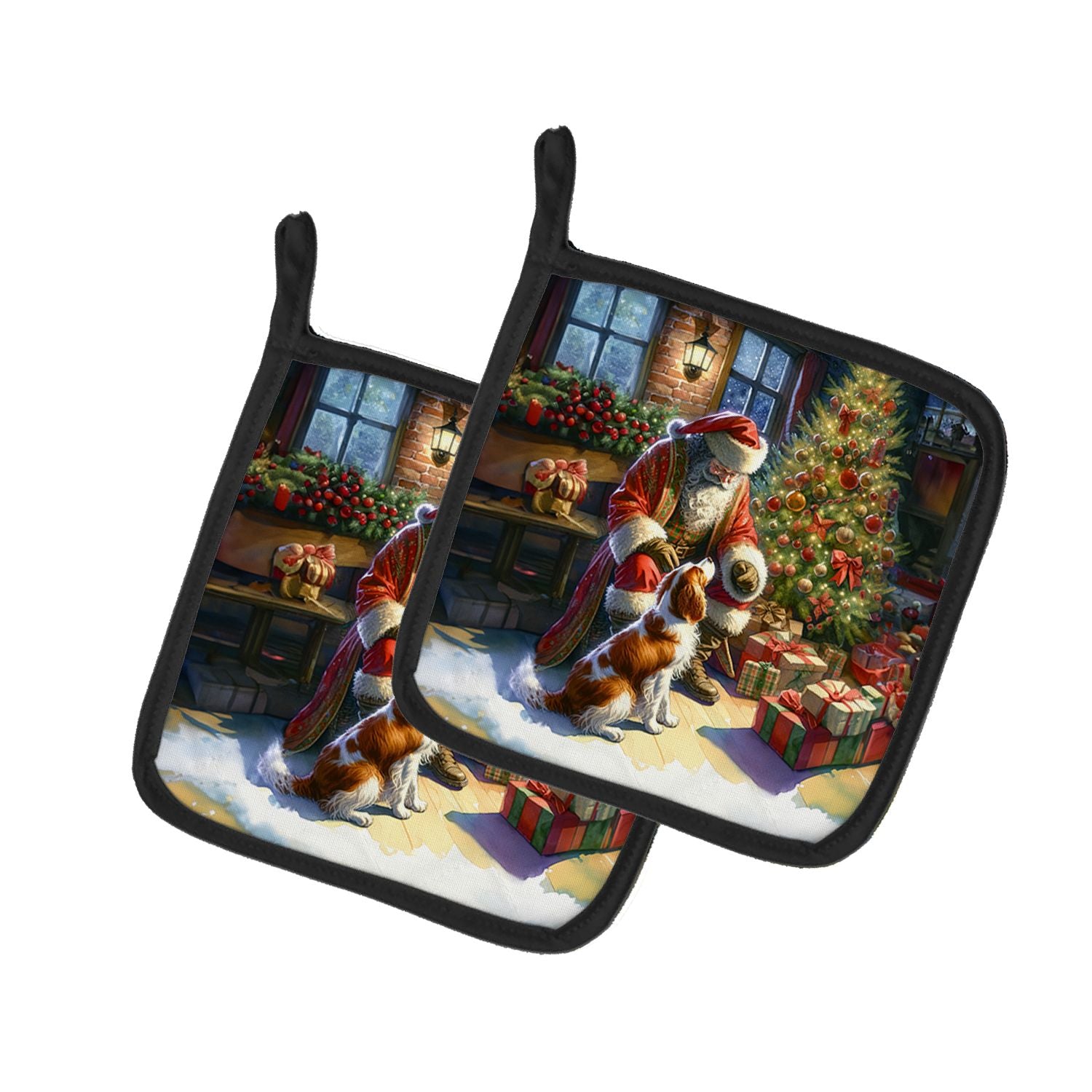 Brittany and Santa Claus Pair of Pot Holders Kitchen Heat Resistant Pot Holders Sets Oven Hot Pads for Cooking Baking BBQ, 7 1/2