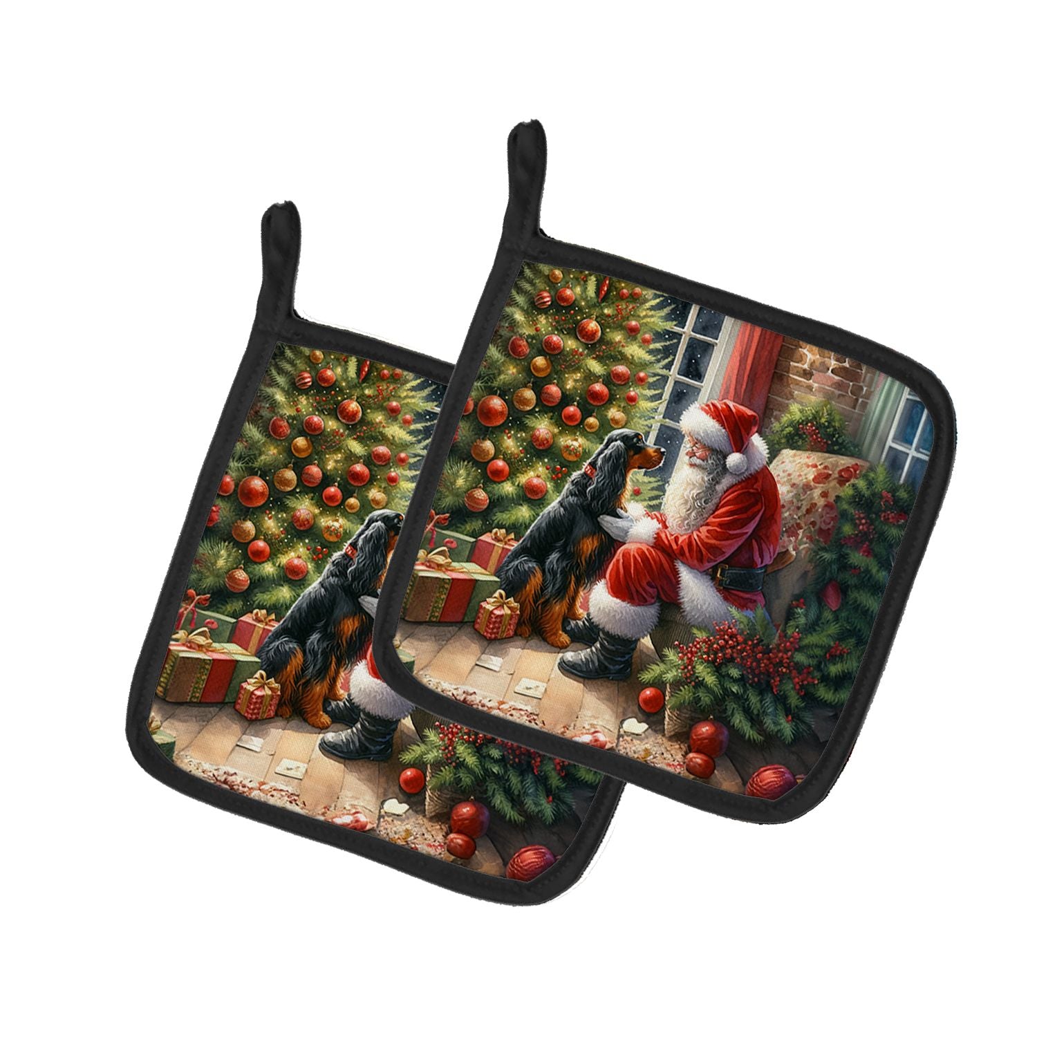 Gordon Setter and Santa Claus Pair of Pot Holders Kitchen Heat Resistant Pot Holders Sets Oven Hot Pads for Cooking Baking BBQ, 