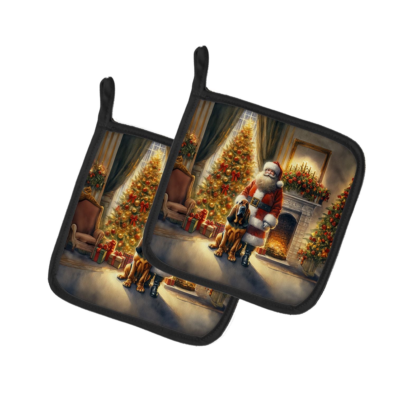 Bloodhound and Santa Claus Pair of Pot Holders Kitchen Heat Resistant Pot Holders Sets Oven Hot Pads for Cooking Baking BBQ, 7 1