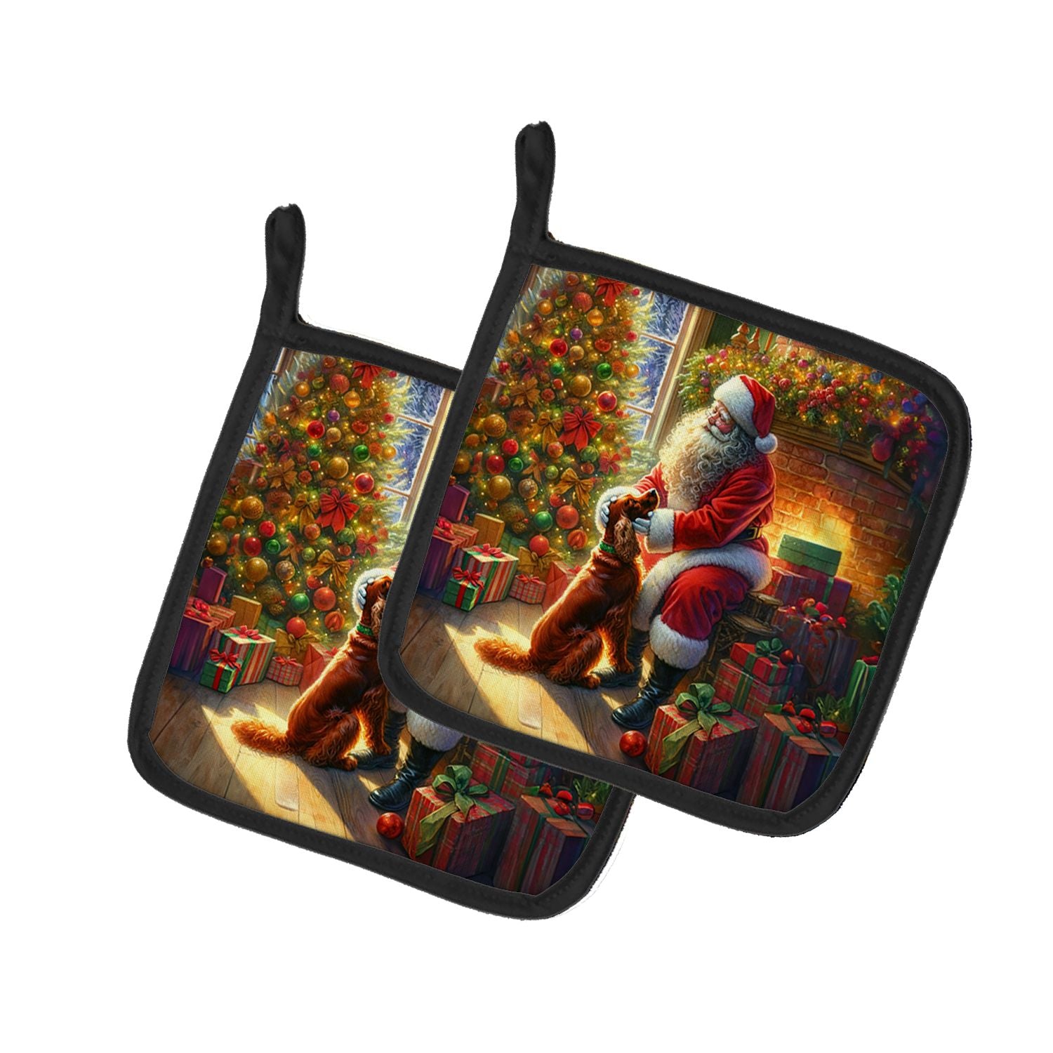 Irish Setter and Santa Claus Pair of Pot Holders Kitchen Heat Resistant Pot Holders Sets Oven Hot Pads for Cooking Baking BBQ, 7