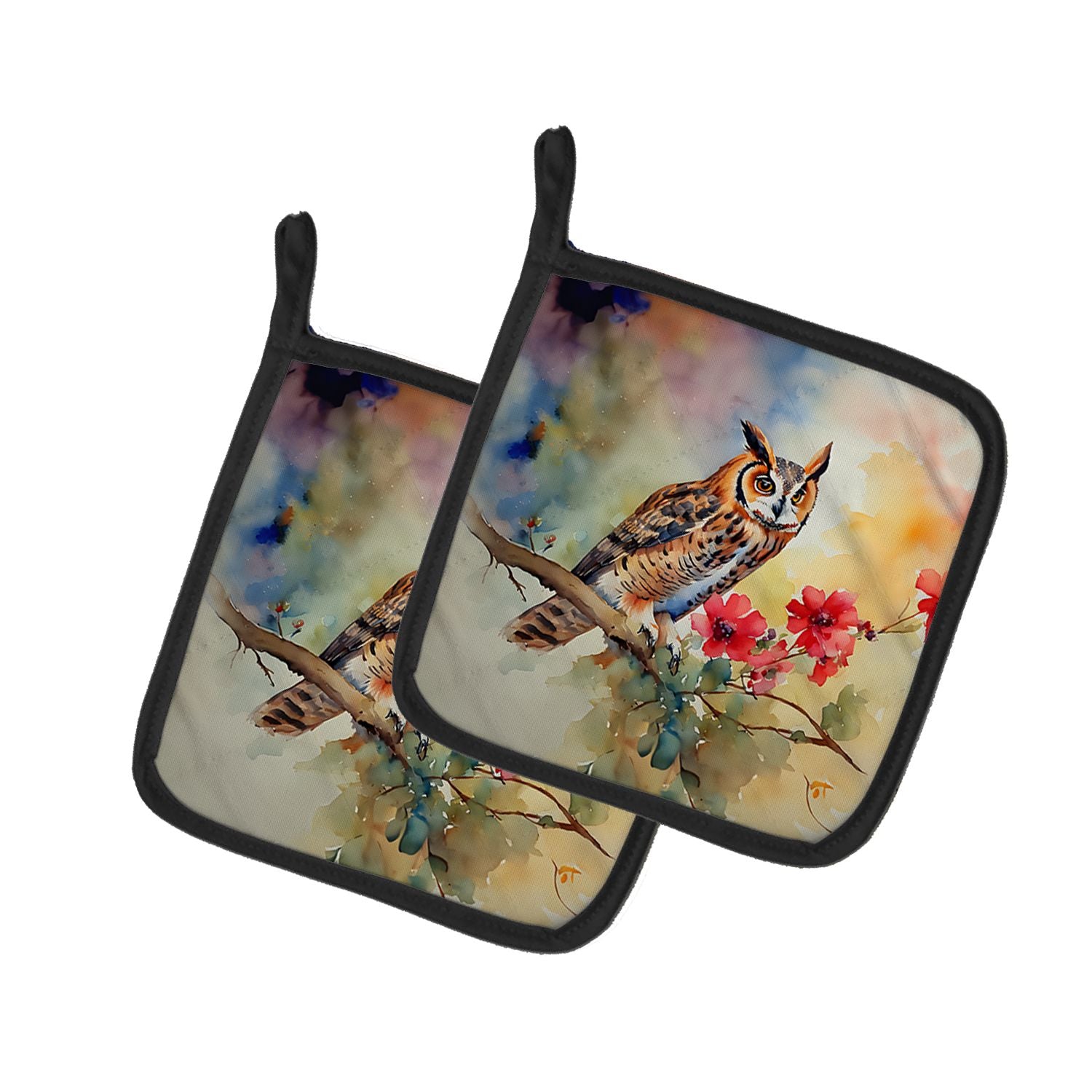 Long-Eared Owl Pair of Pot Holders Kitchen Heat Resistant Pot Holders Sets Oven Hot Pads for Cooking Baking BBQ, 7 1/2 x 7 1/2