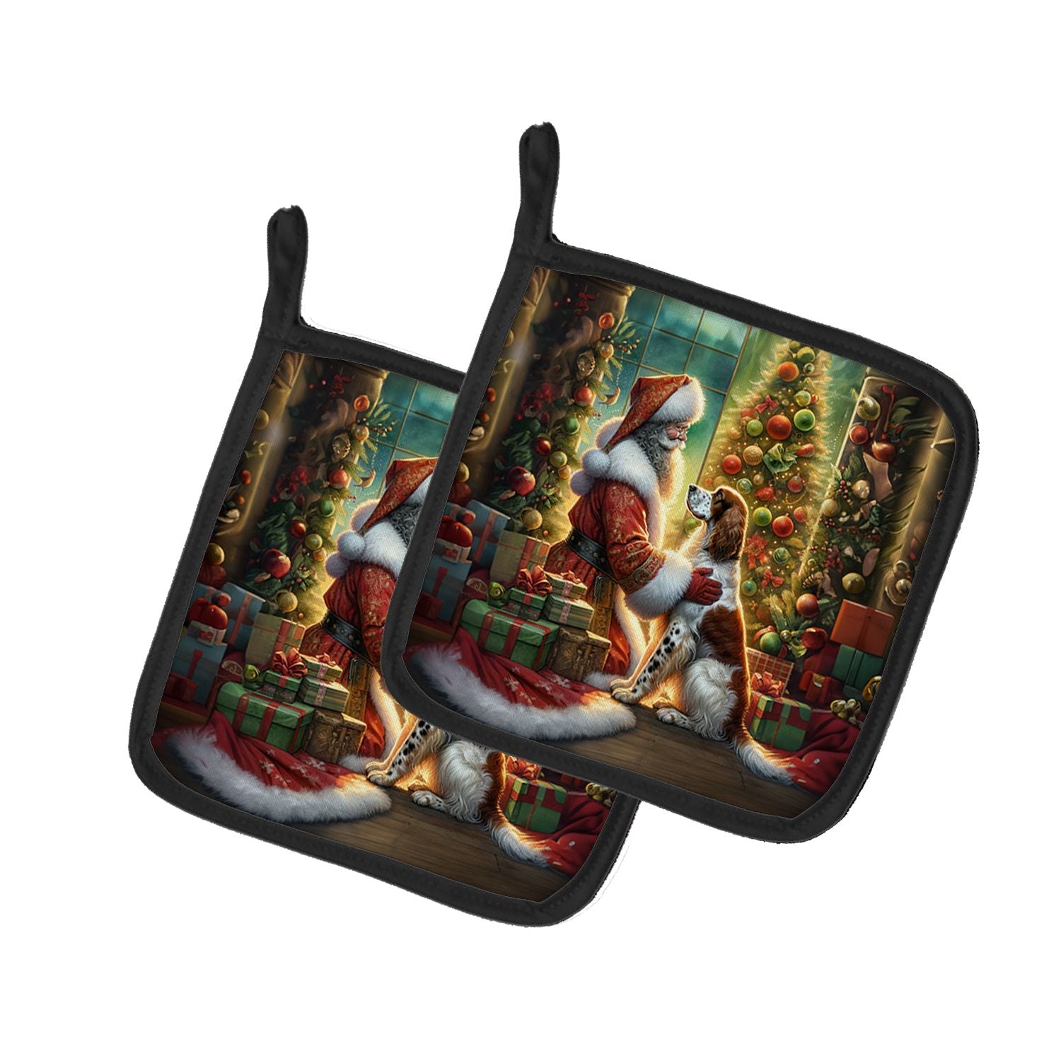 English Setter and Santa Claus Pair of Pot Holders Kitchen Heat Resistant Pot Holders Sets Oven Hot Pads for Cooking Baking BBQ,