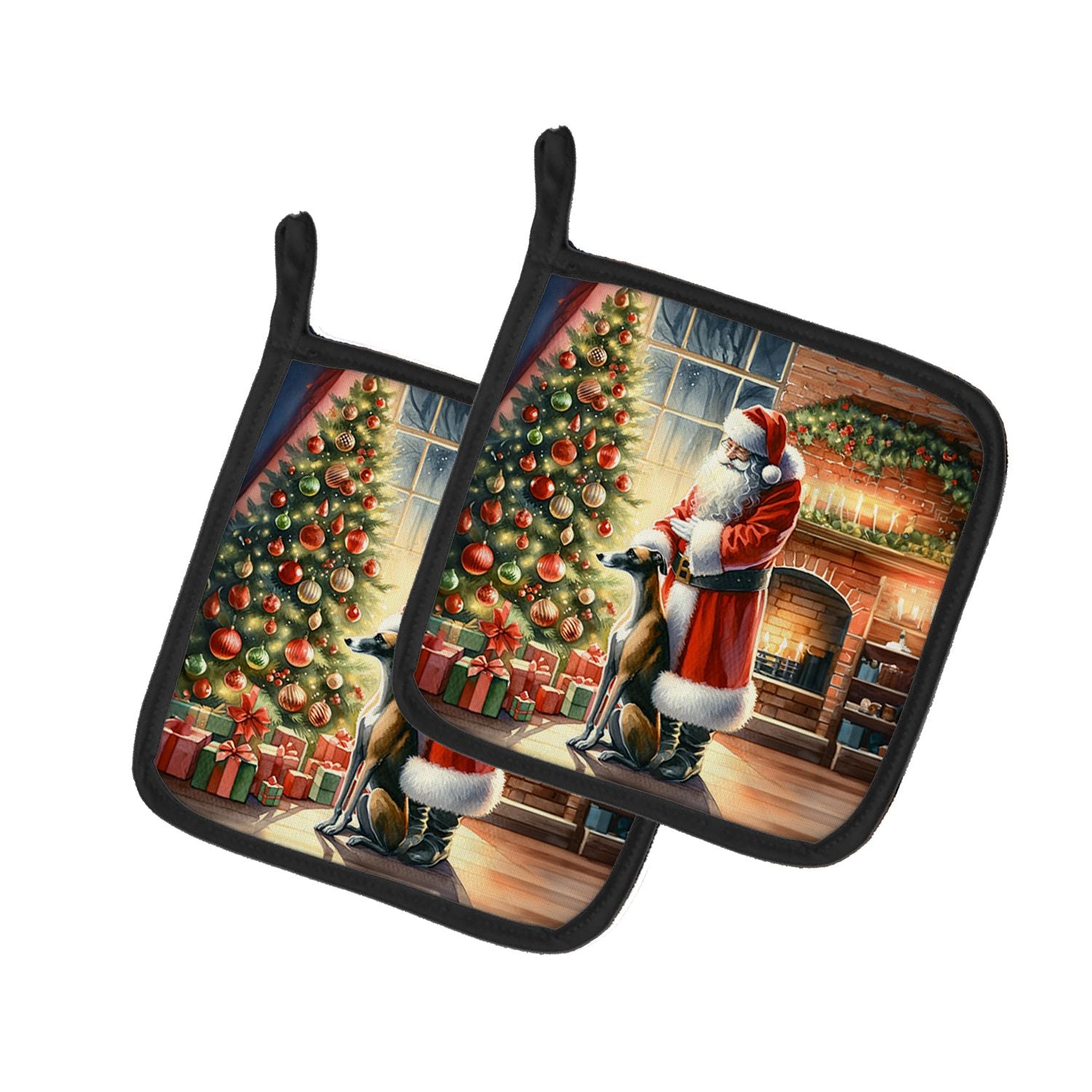 Greyhound and Santa Claus Pair of Pot Holders Kitchen Heat Resistant Pot Holders Sets Oven Hot Pads for Cooking Baking BBQ, 7 1/