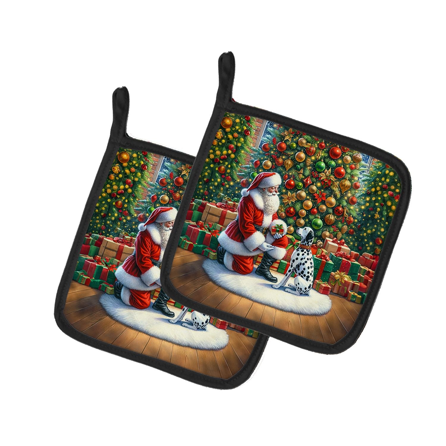 Dalmatian and Santa Claus Pair of Pot Holders Kitchen Heat Resistant Pot Holders Sets Oven Hot Pads for Cooking Baking BBQ, 7 1/