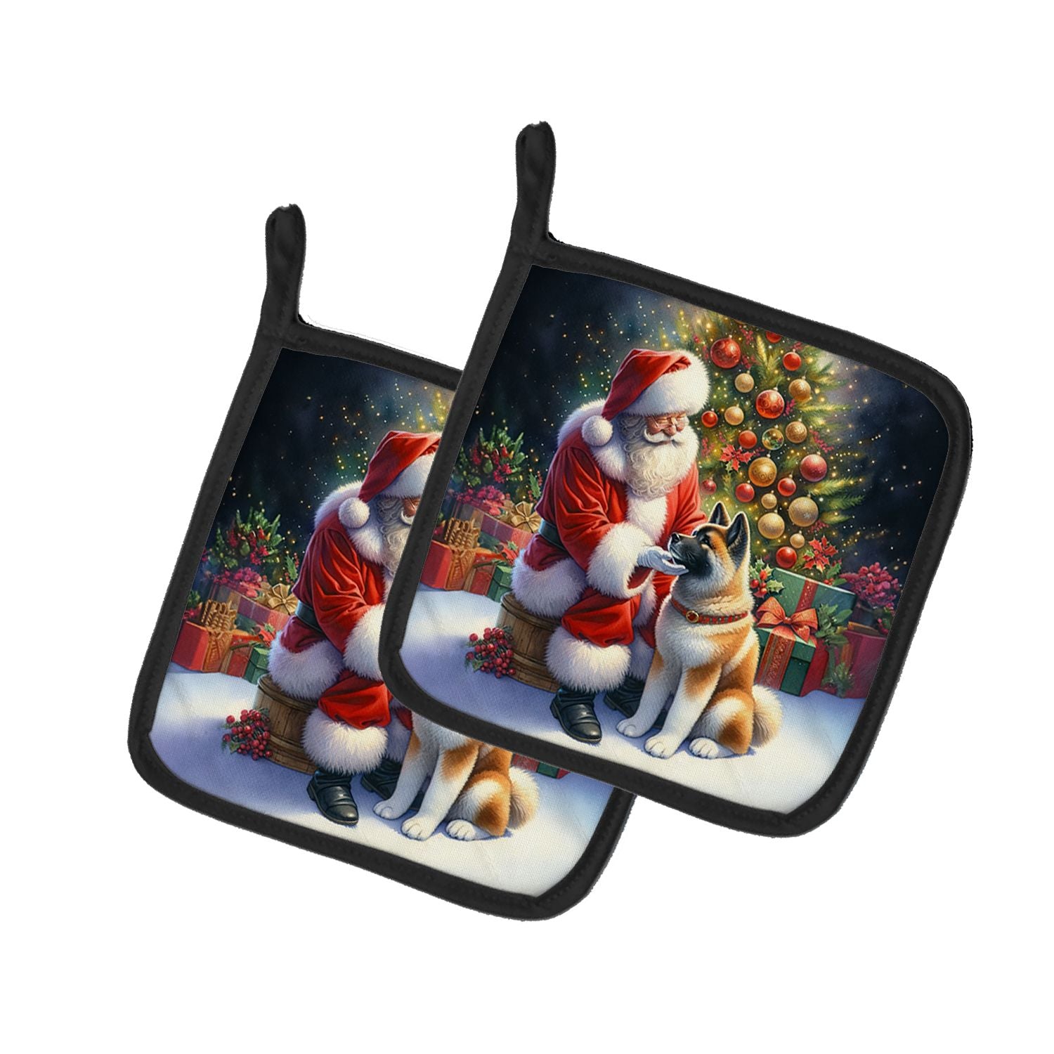 Akita and Santa Claus Pair of Pot Holders Kitchen Heat Resistant Pot Holders Sets Oven Hot Pads for Cooking Baking BBQ, 7 1/2 x 